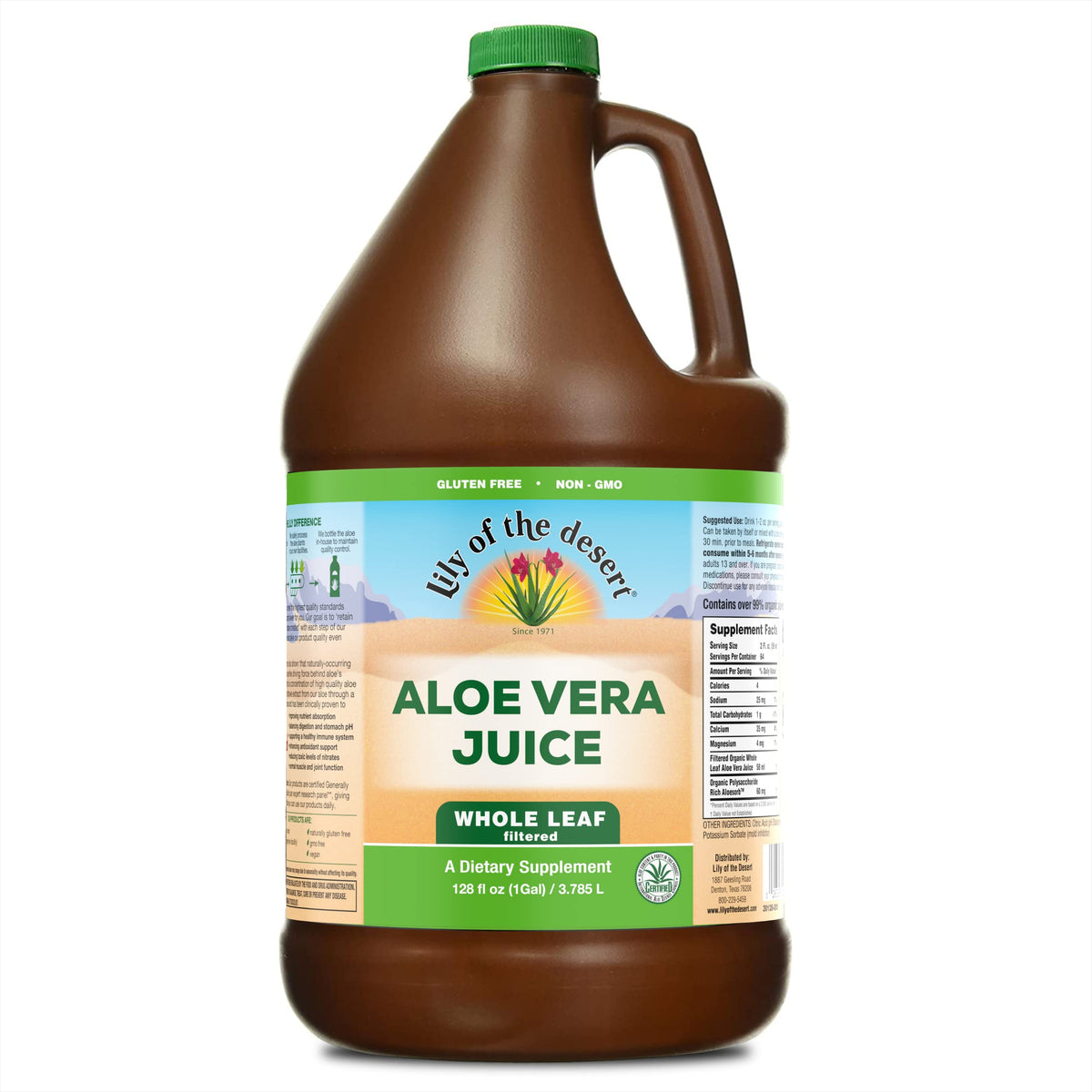 Lily Of The Desert Jugo Aloe Vera hoja entera filtrado para apoyar la digestión diaria
