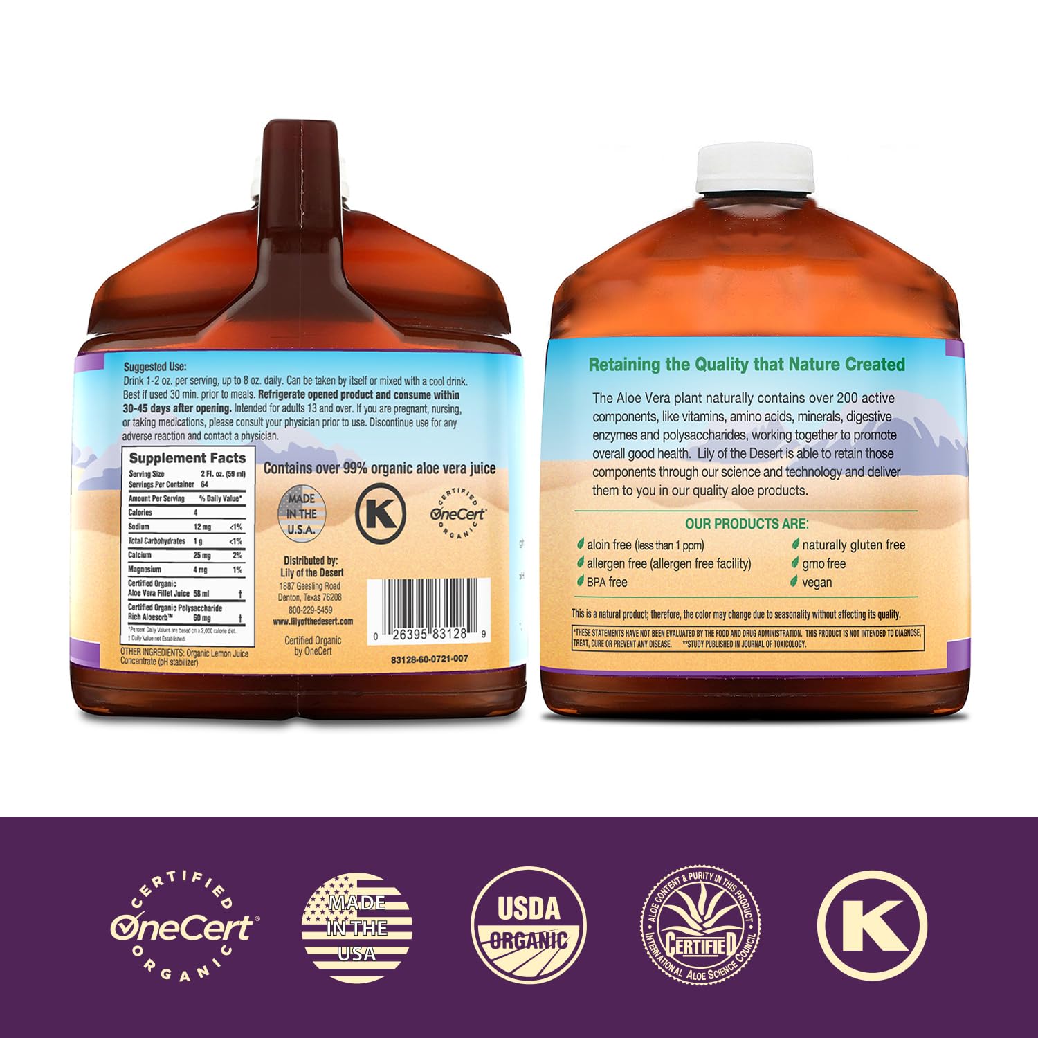 Jugo Aloe Vera Lily of the Desert vertido en vaso refrescante