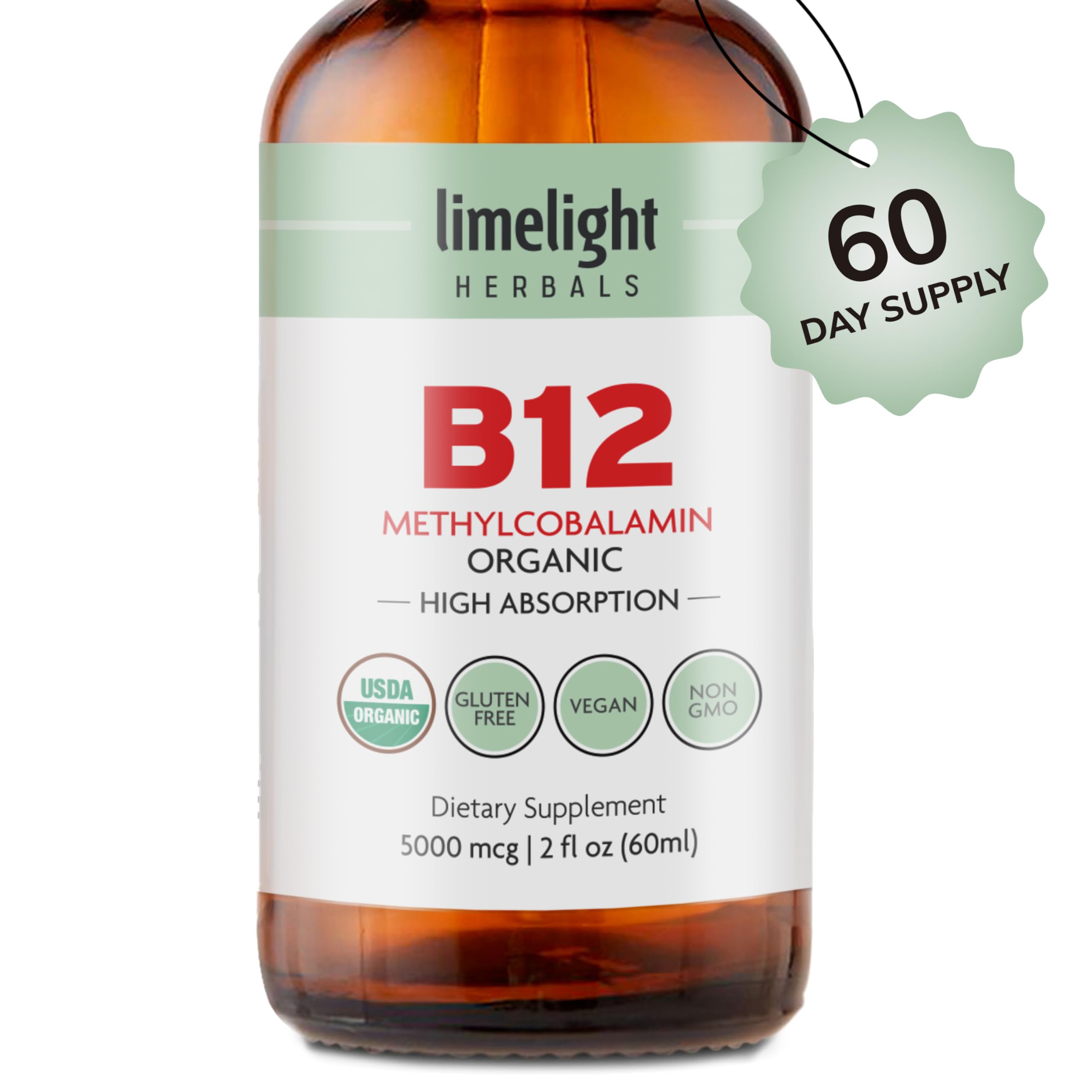Gotero LIMELIGHT HERBALS B12 para dosificación precisa y rápida absorción