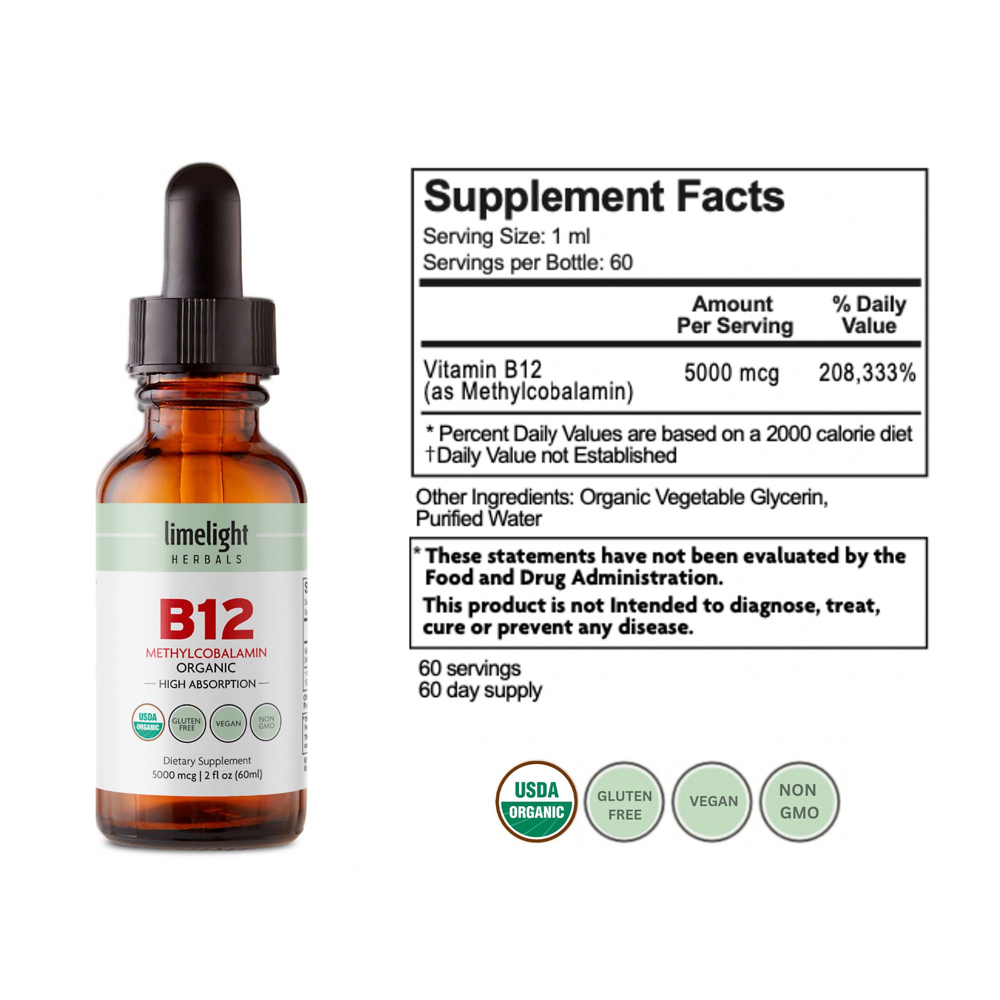 Uso bajo la lengua LIMELIGHT HERBALS B12 para energía diaria
