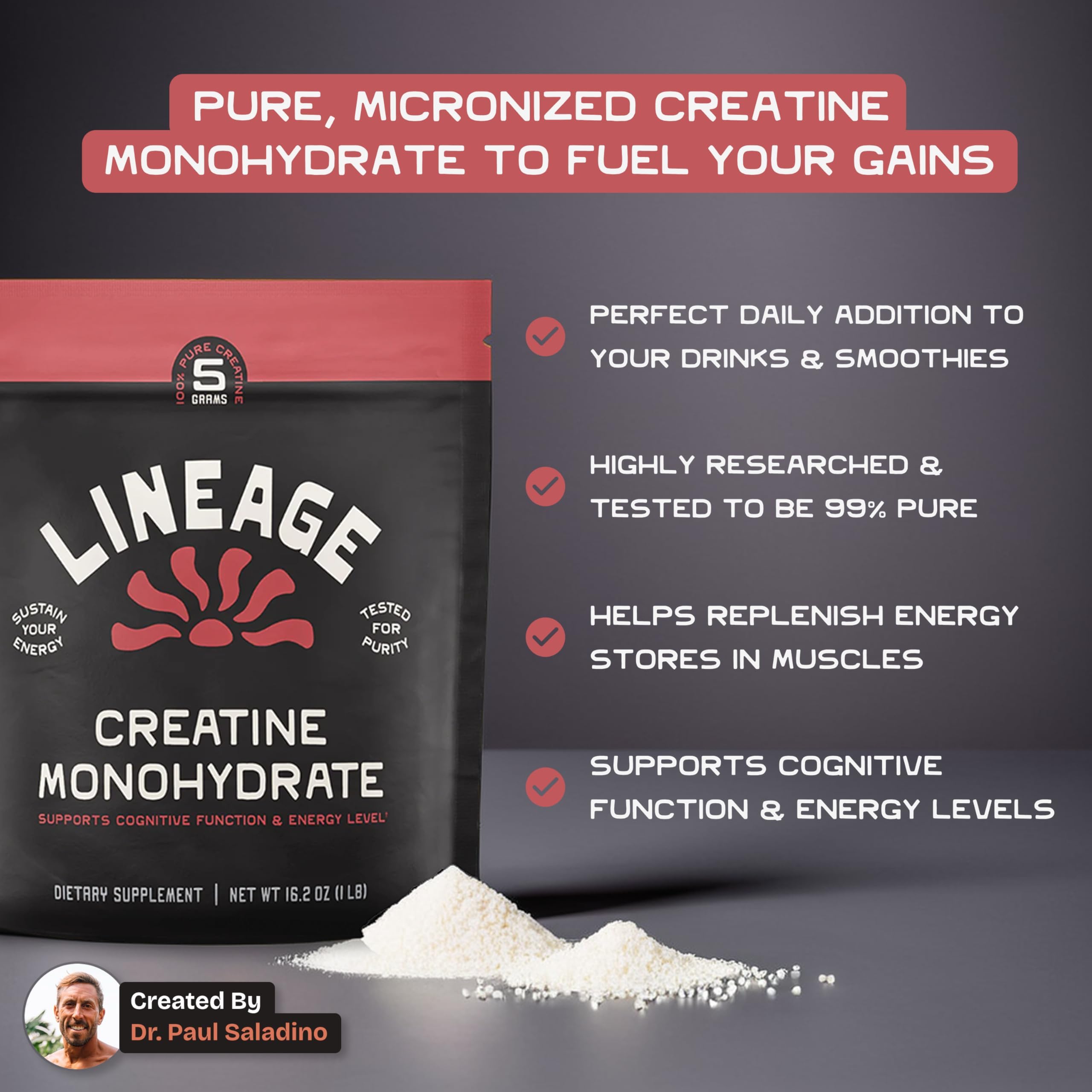 Lineage Provisions Creatina Micronizada con sal marina mejora disolución en agua