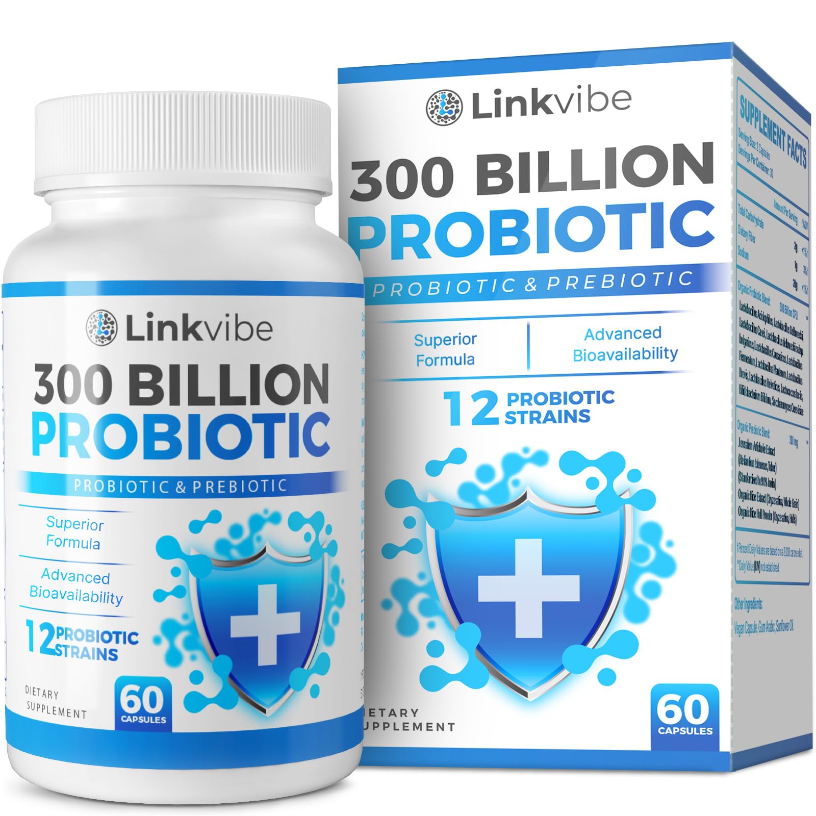 Linkvibe Probiotico 300 mil millones CFU en bote para equilibrio diario