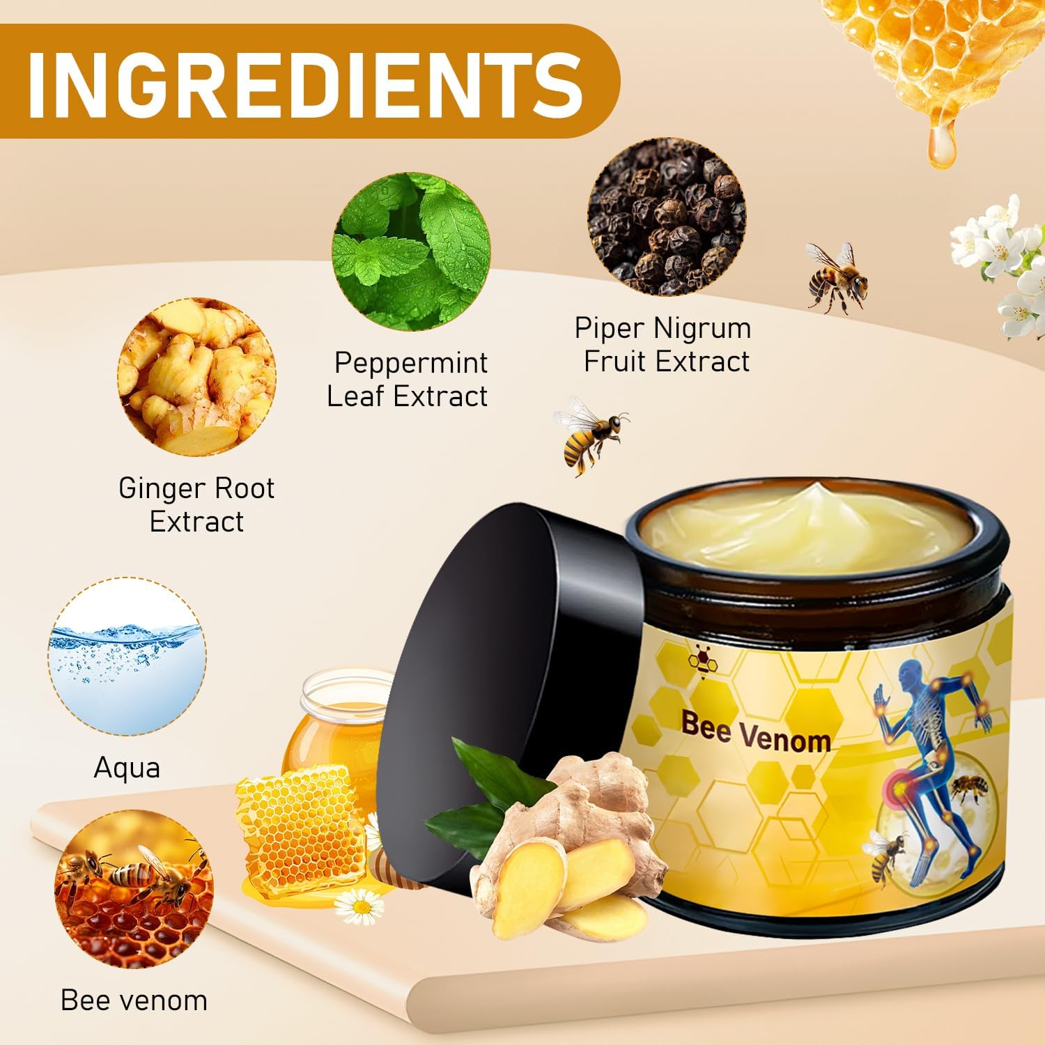 LinTsing crema veneno abeja manos, textura suave para uso diario.