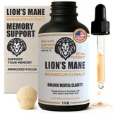 LionsManeExtracts.com: frasco con gotero de extracto de melena de león para enfoque diario.
