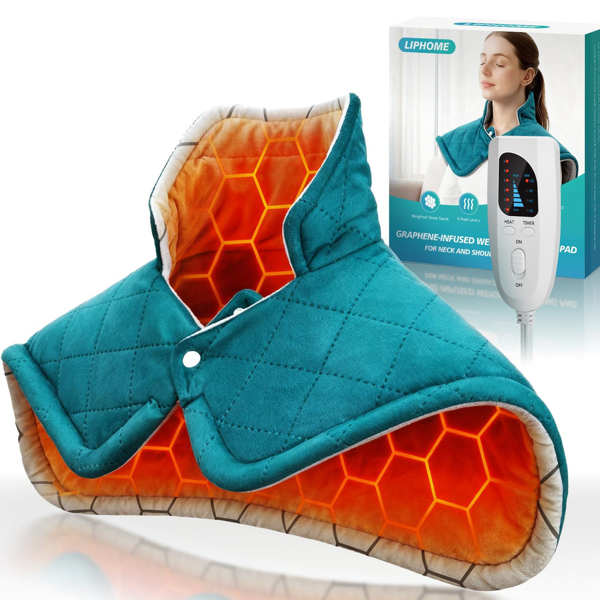 LIPHOME almohadilla grafeno para cuello y hombros, calor profundo para alivio localizado.