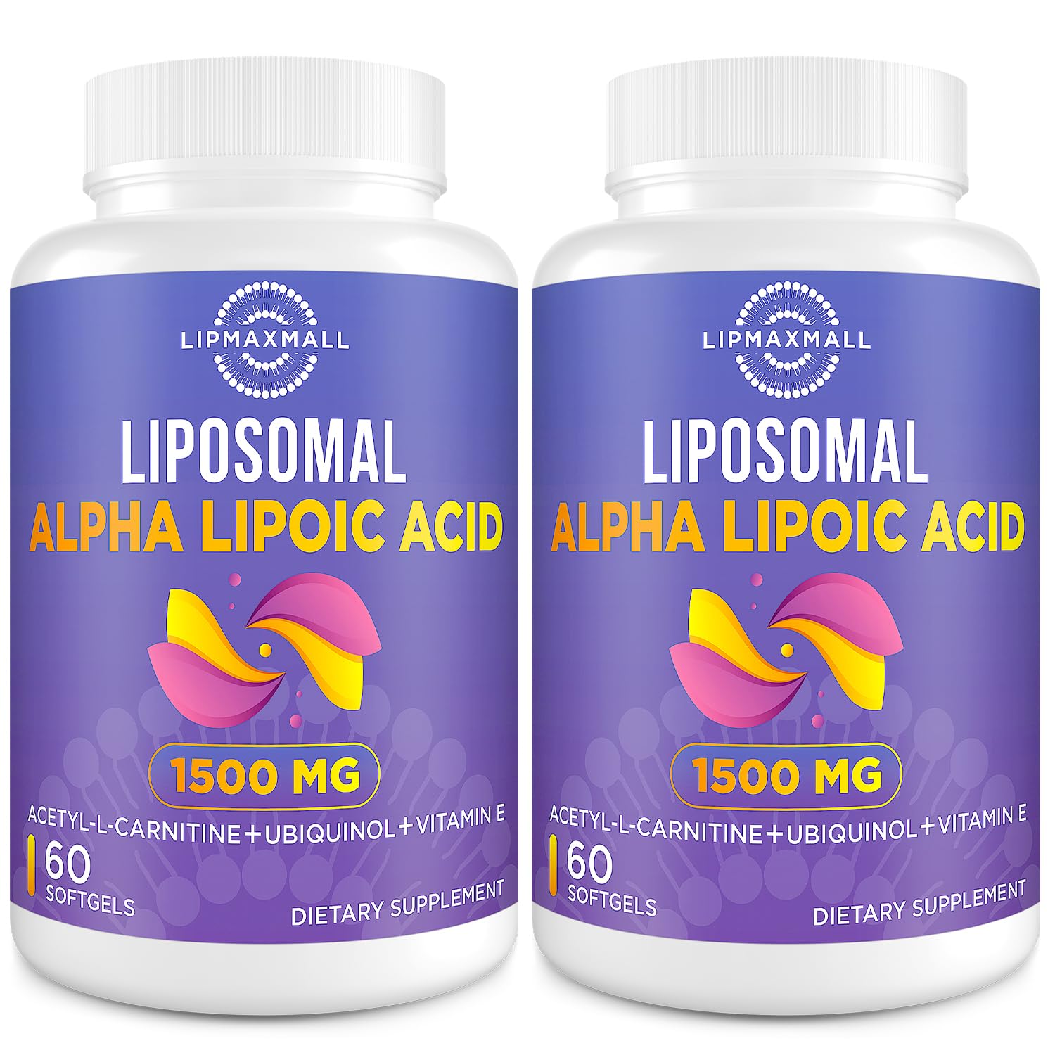 lipmaxmall acido lipoico alfa liposomal 1500mg, botella para apoyo antioxidante diario