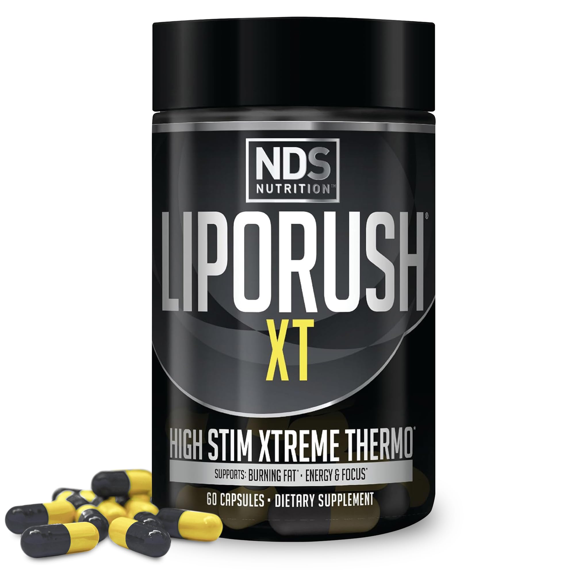 Liporush NDS Nutrition XT: botella frontal para energía sostenida y quema de calorías.