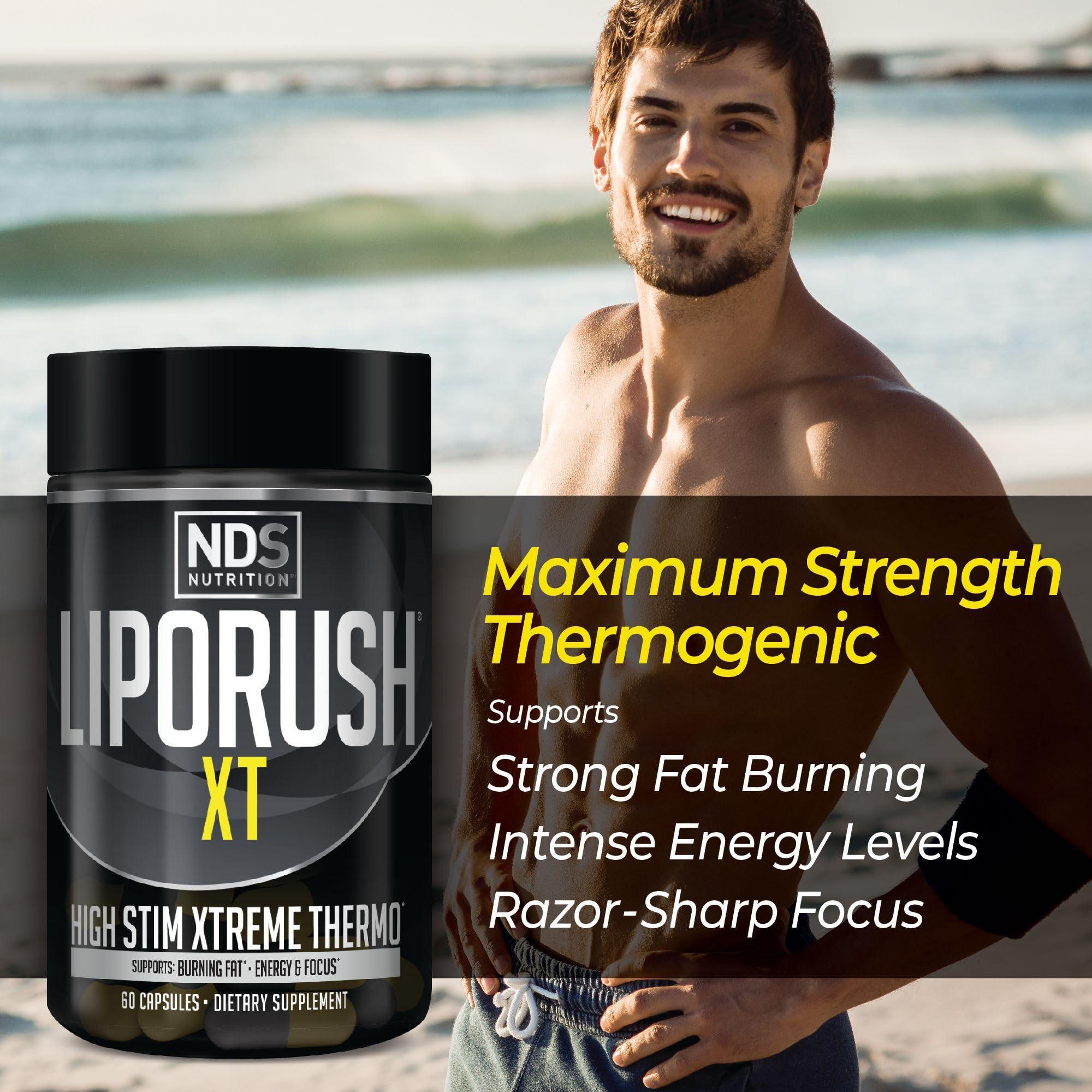 Presentación de Liporush NDS Nutrition XT con 60 cápsulas.