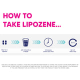 Caja del producto Lipozene destacando el tamaño grande para uso diario.
