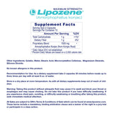 Etiqueta frontal de Lipozene con guía rápida de uso