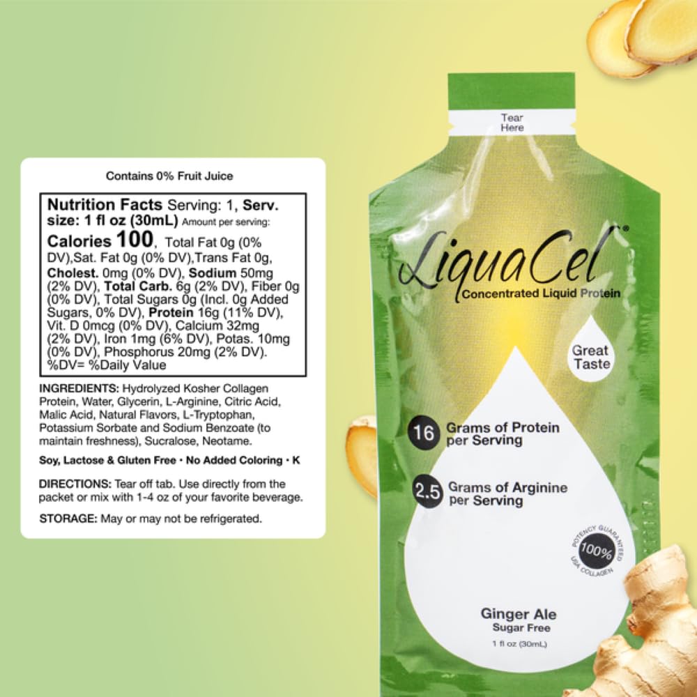 LiquaCel colágeno hidrolizado 16 g y arginina 2,5 g, sobre único para nutrición rápida