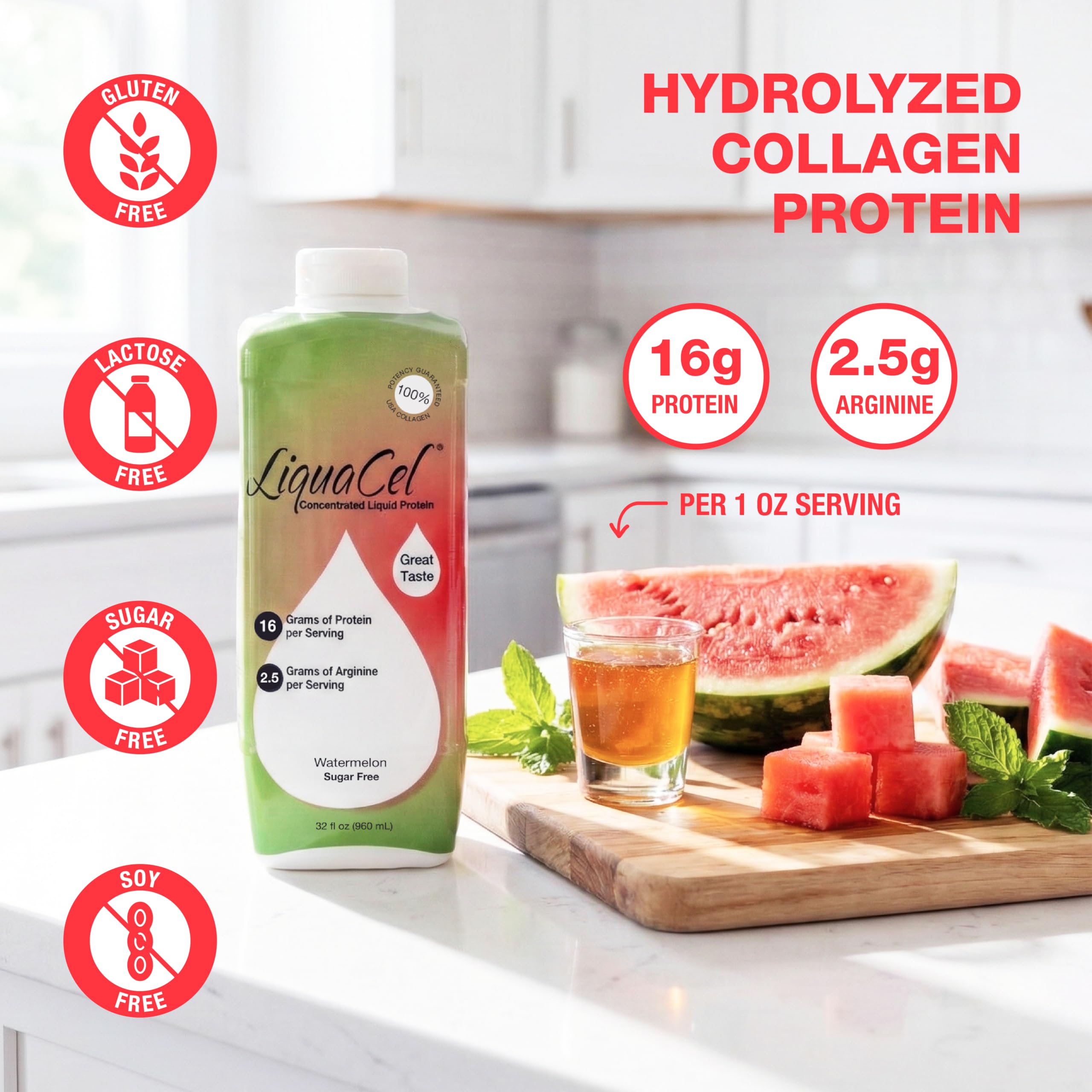 LiquaCel proteína líquida sandía, mezcla fácil con agua u otros líquidos.
