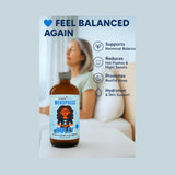 LIQUID BLENZ Menopausia Bully: ingredientes herbales visibles para confianza