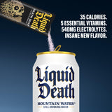 Liquid Death Paquete 12 dosis: conveniencia para viajes y entrenamientos.