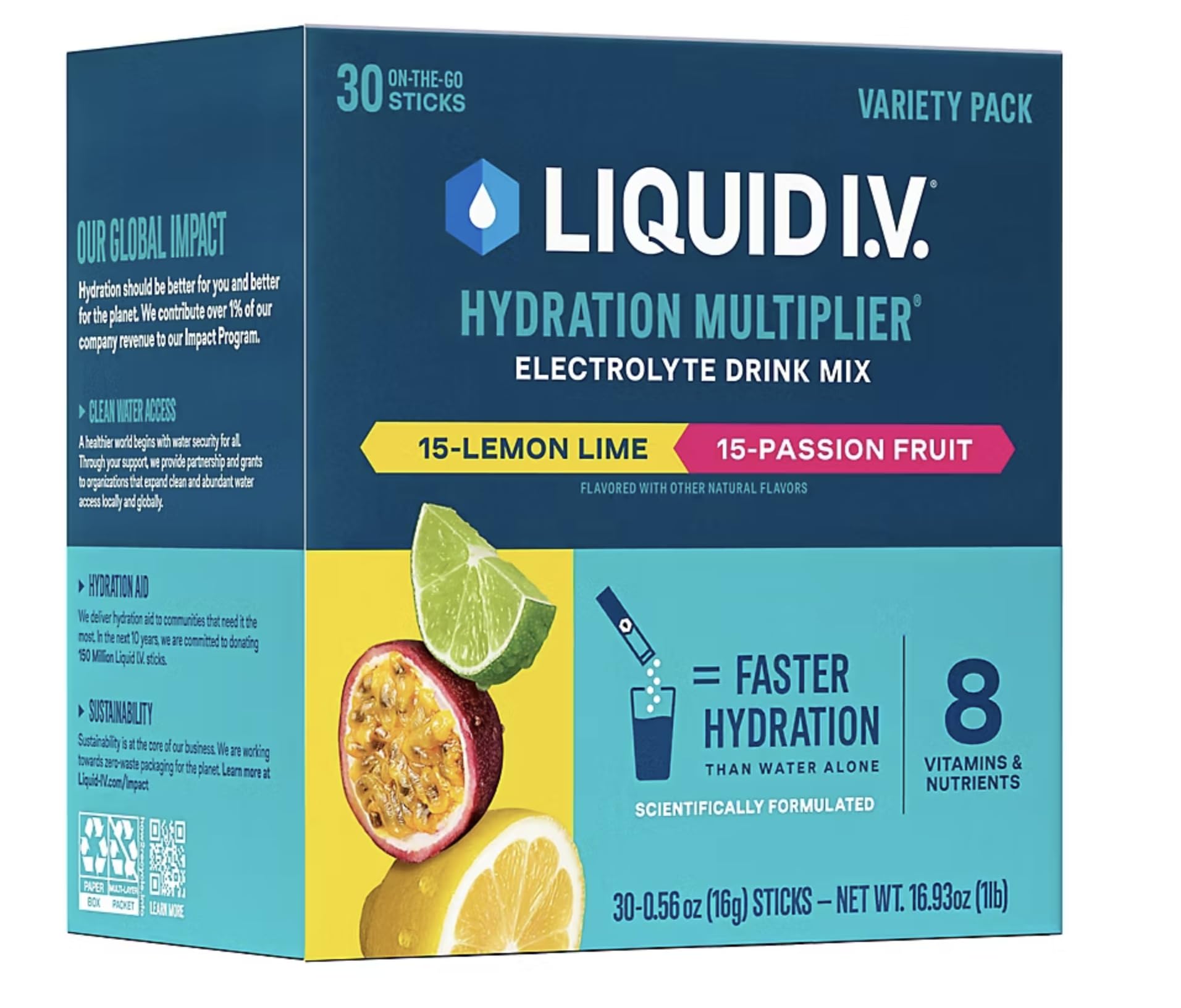 Liquid I.V. Hydration Multiplier variedad fruta-pasión sabor refrescante para días activos