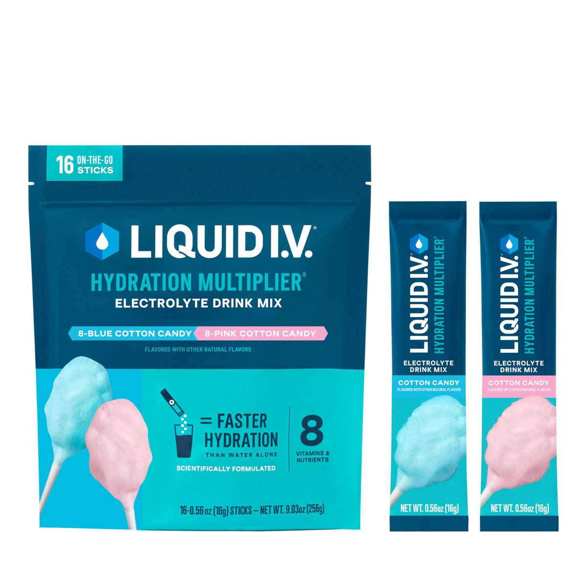 Liquid I.V. Algodón de Azúcar, botella lista para hidratar con electrolitos.