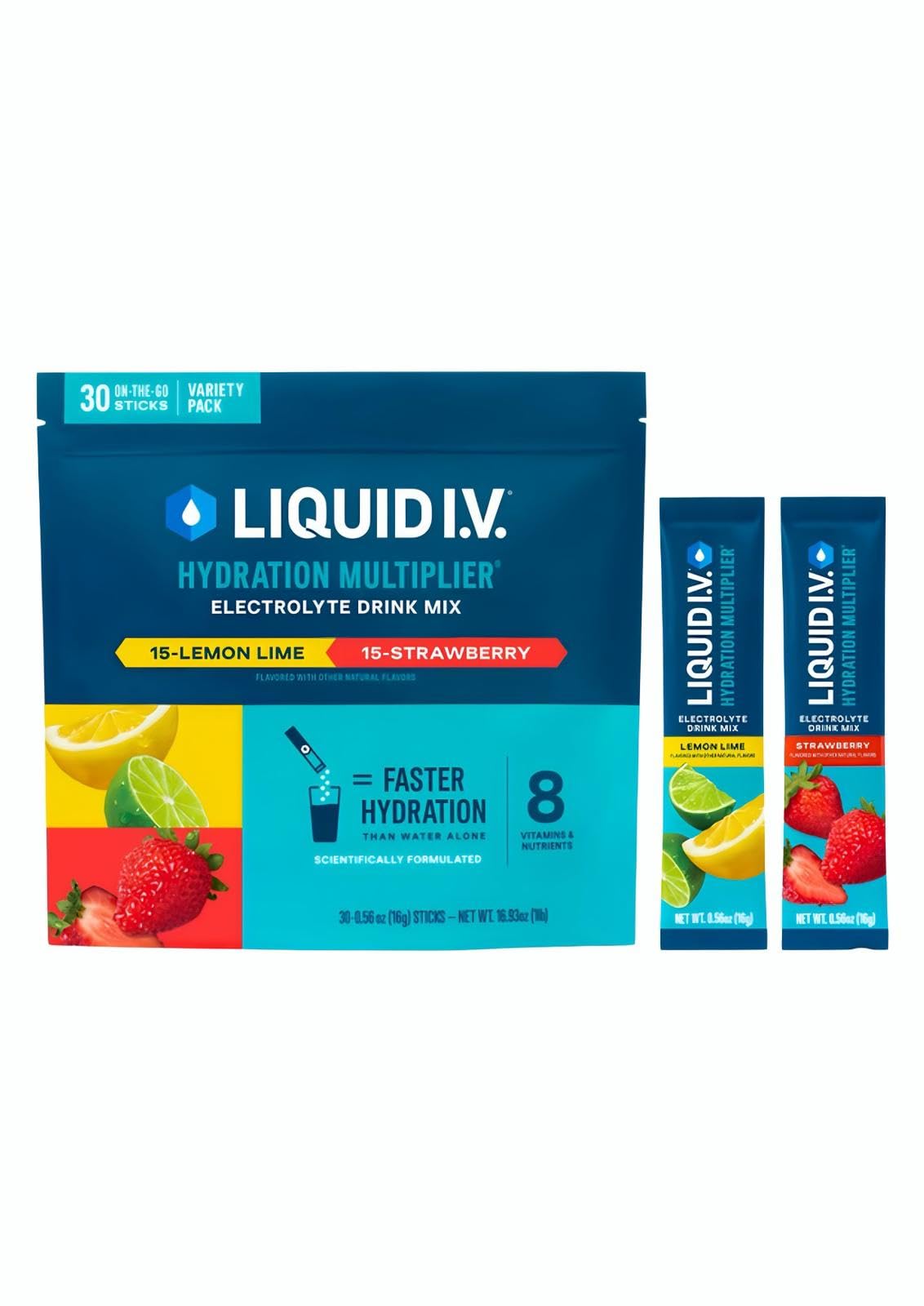 Liquid I.V. Hydration Multiplier, variedad de sobres para hidratación portátil.
