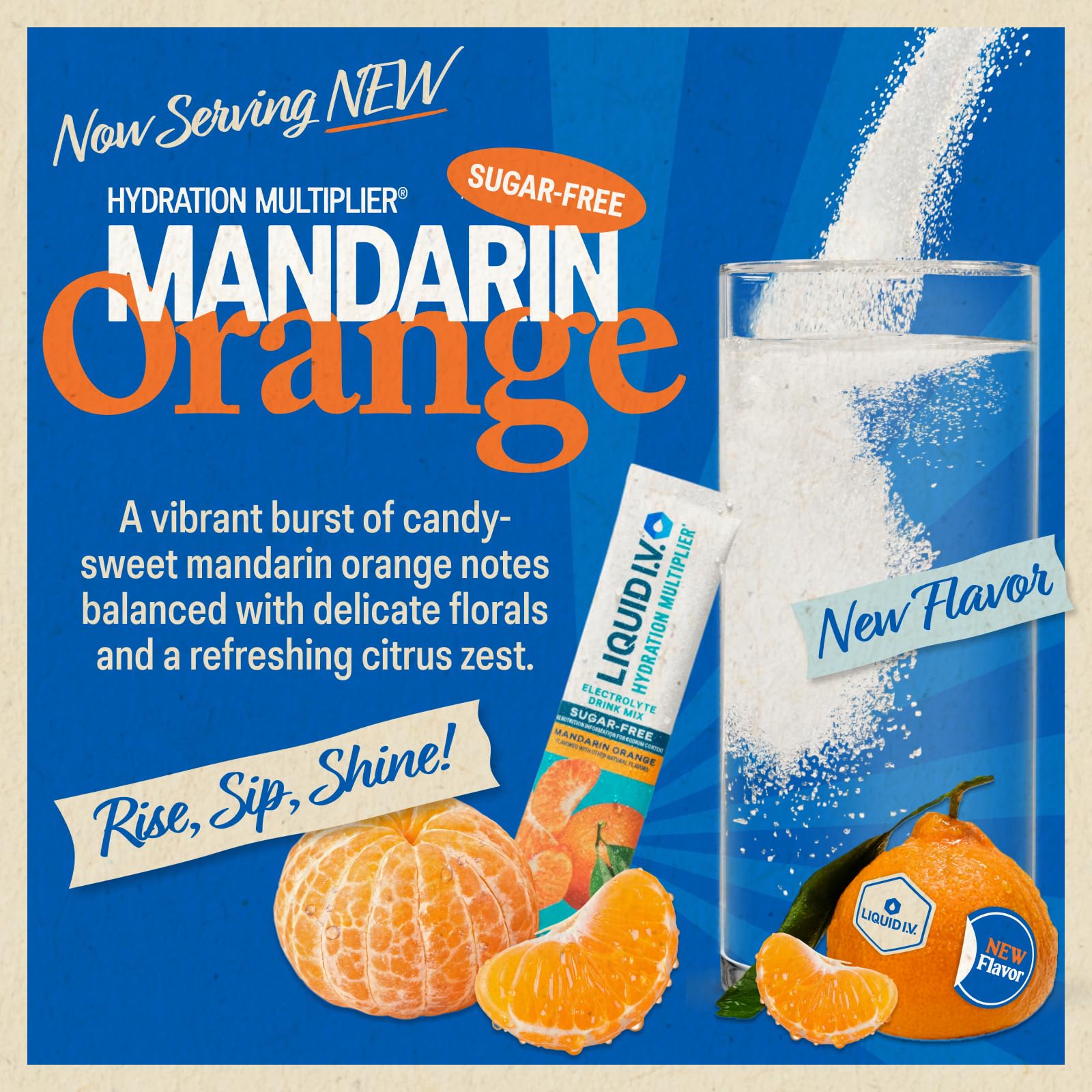 Liquid I.V. sobre de una porción Mandarina, hidratación cómoda para llevar.