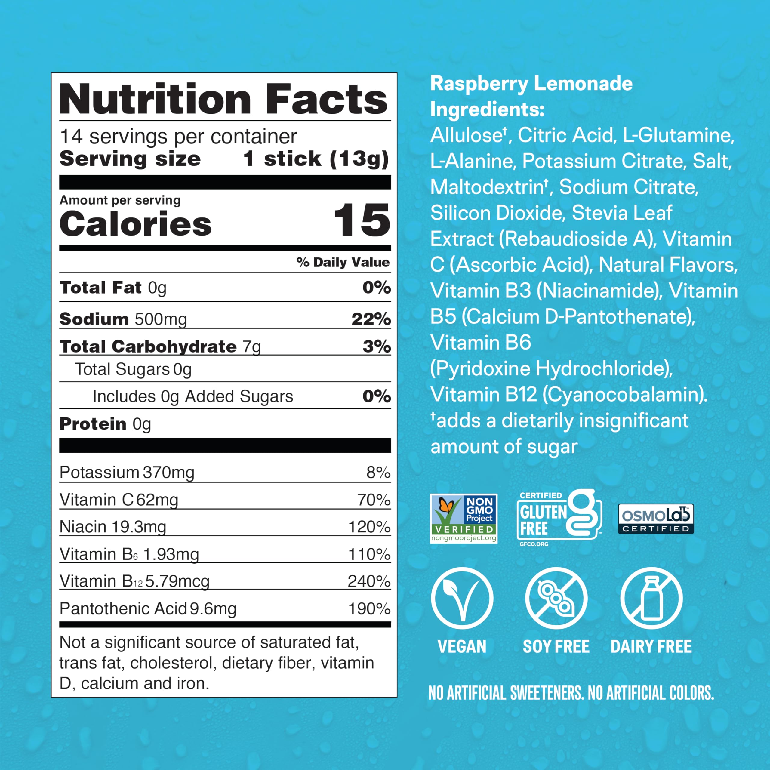 Liquid I.V. Composición sin gluten, sin soja y sin lácteos para dietas diversas.