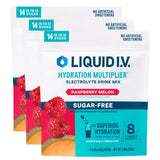 Liquid I.V. Hidratación Multiplicador sin azúcar, empaque Frambuesa-Melón para hidratación rápida.