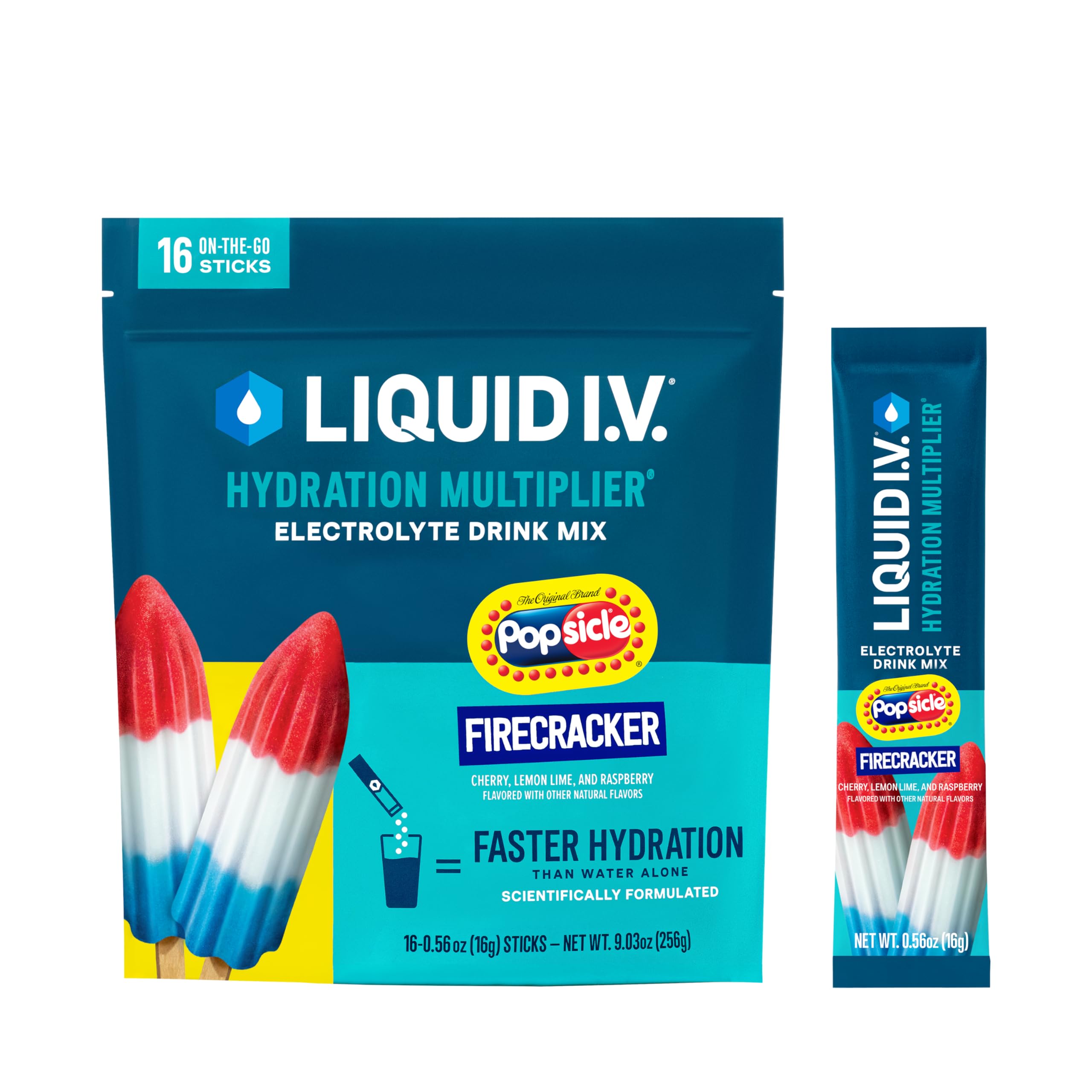 Liquid I.V. Hydration Multiplier paleta Firecracker en paquete, práctico para viajar