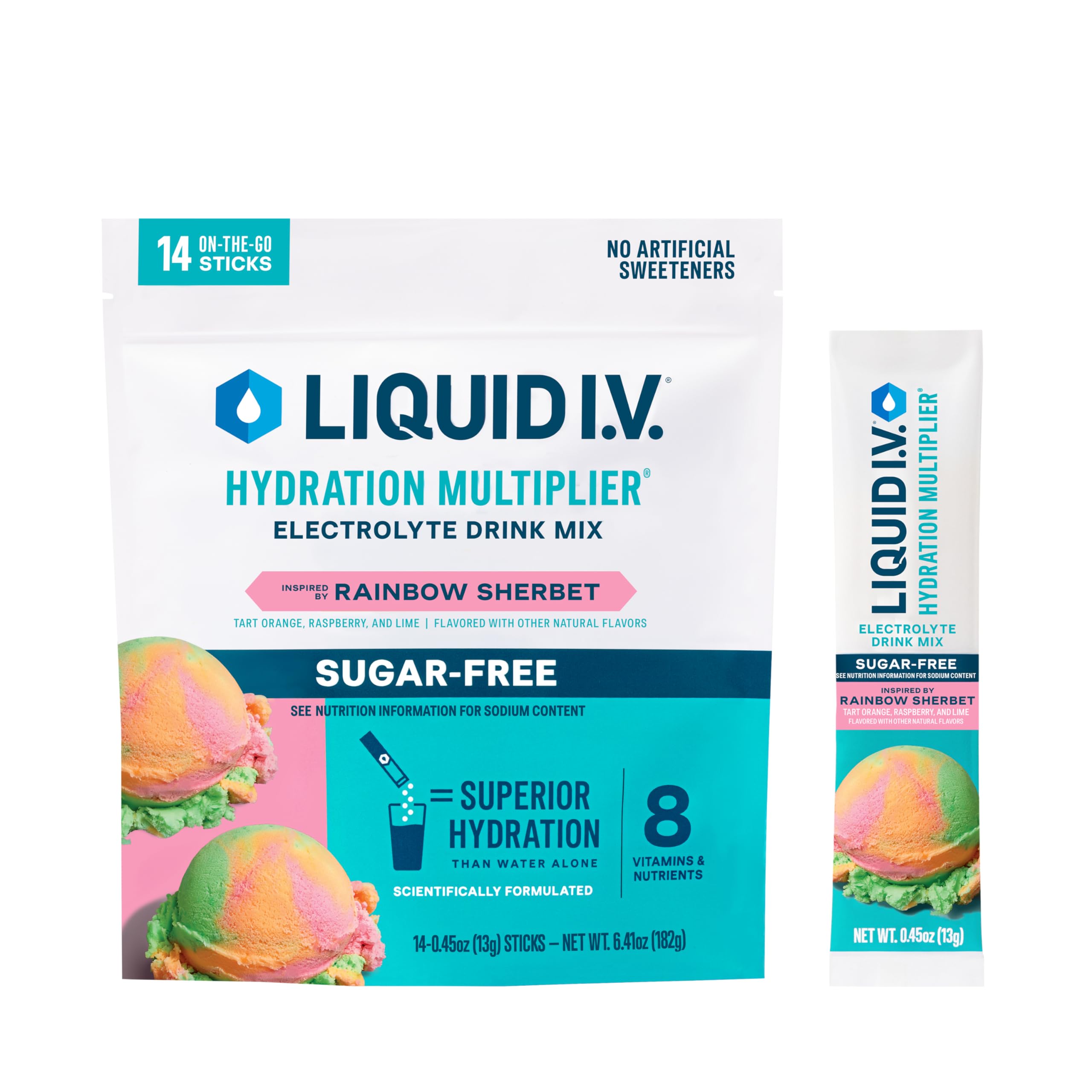 Liquid I.V. Multiplicador de Hidratación sin azúcar en bote, ideal para hidratación rápida.