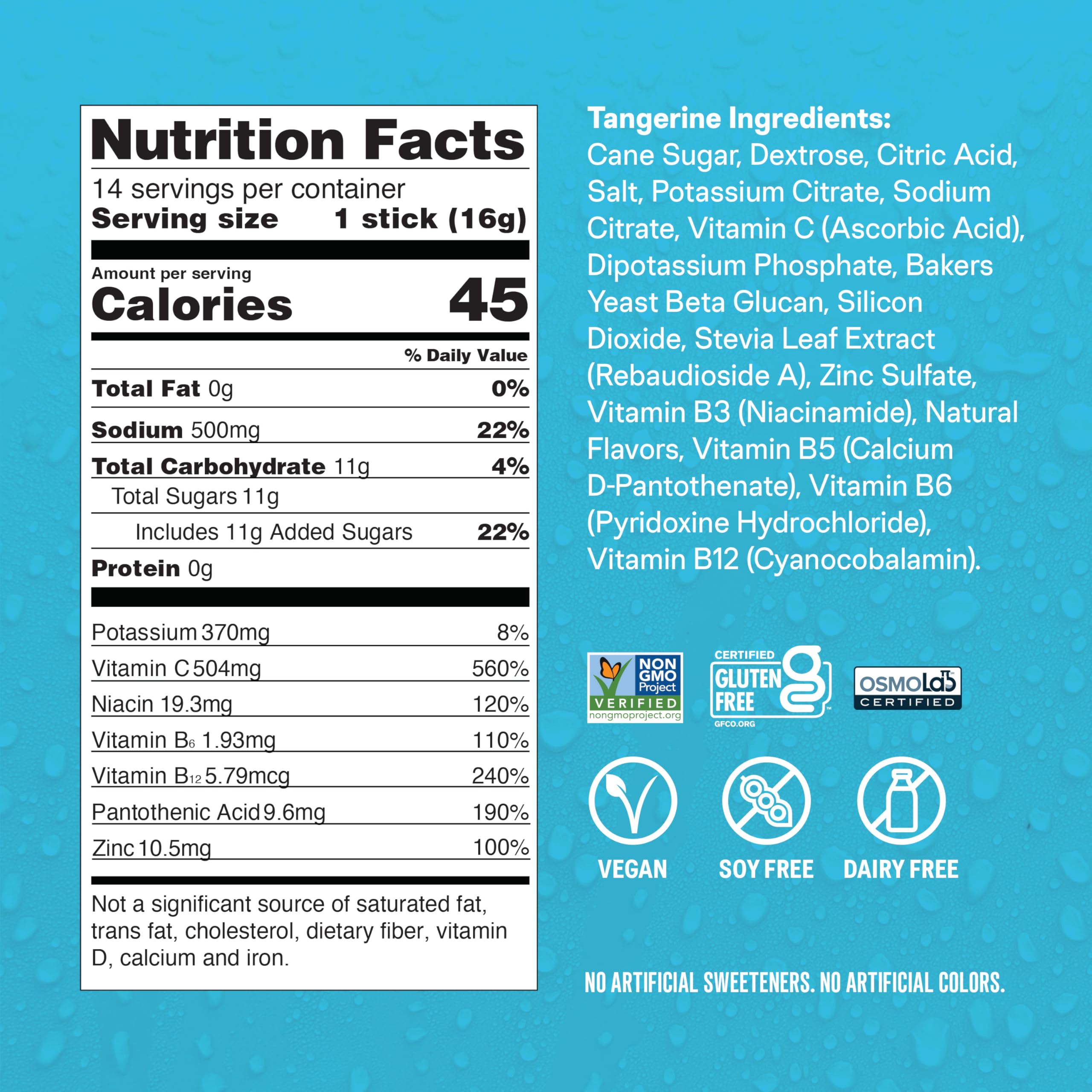 Liquid I.V. Hydration Multiplier Tangerine dosis en cucharilla, mezcla rápida en 16 oz de agua.