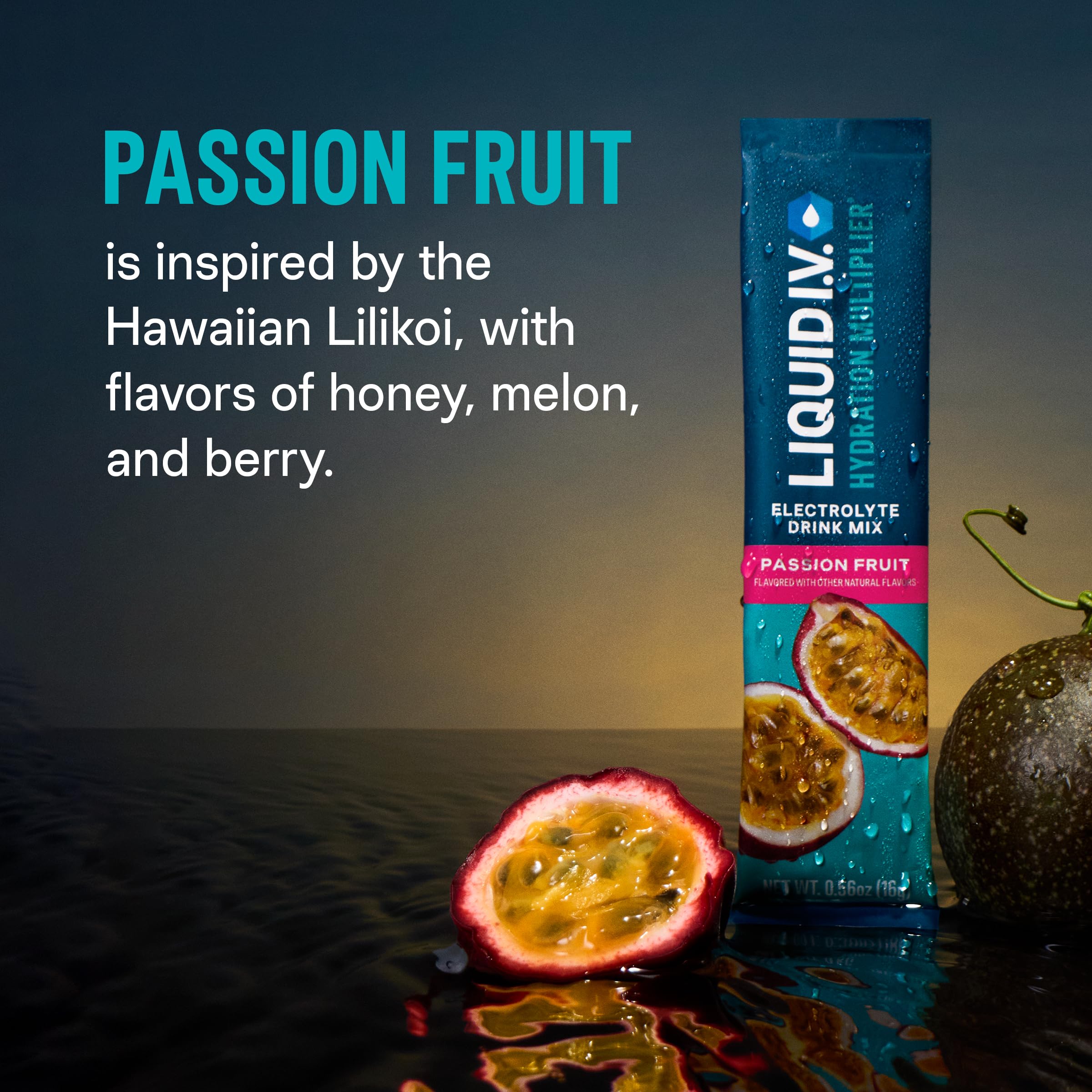 Sobre individual de Liquid I.V. Hydration Multiplier con sabor Pasión Fruta para entrenamientos.