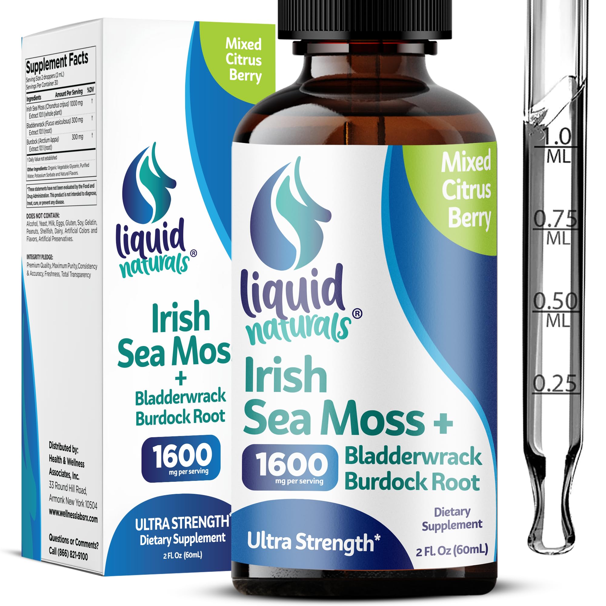 Liquid Naturals Gotas de musgo marino irlandés, botella, apoyo al bienestar diario