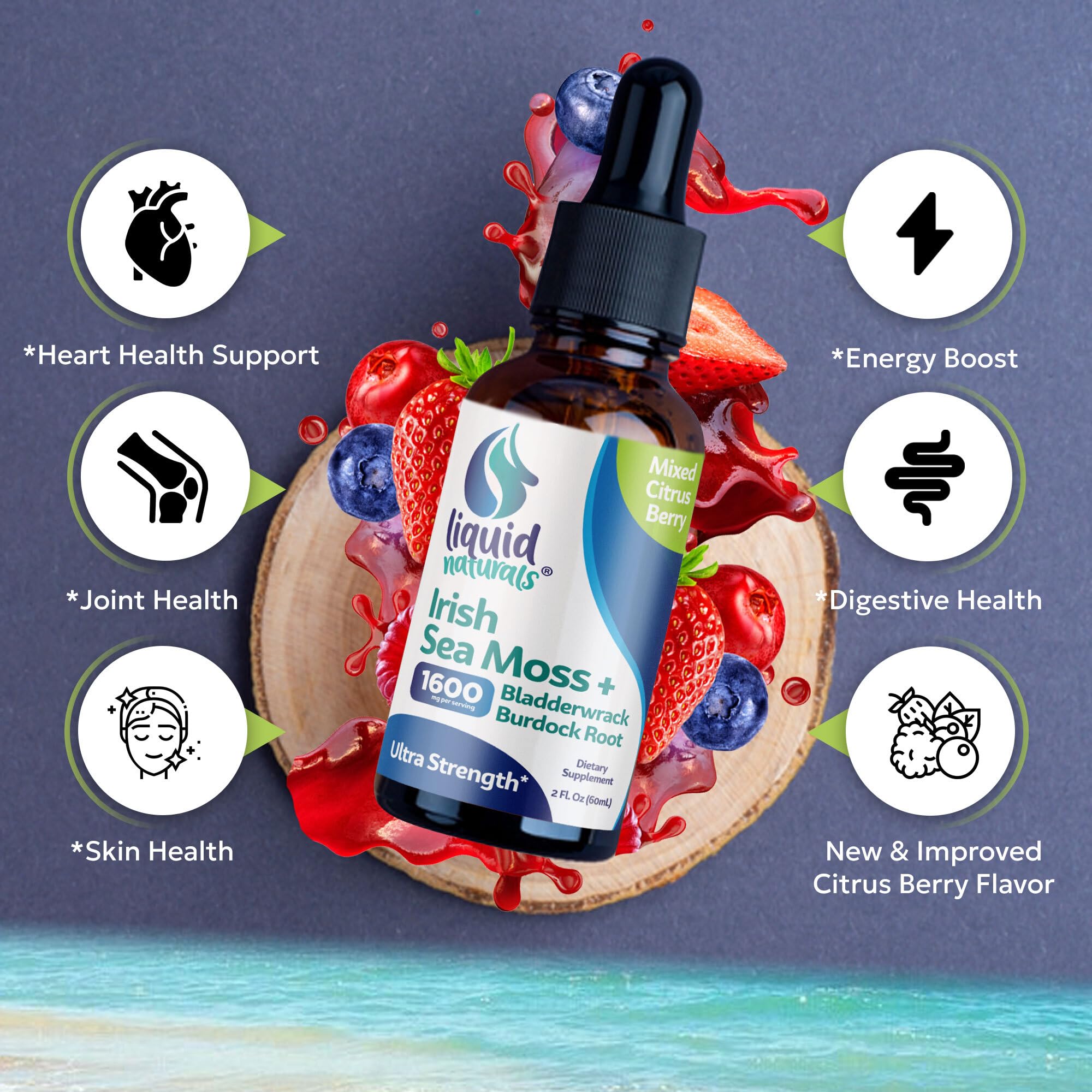 Liquid Naturals Gotas de musgo marino irlandés, gotero para dosis rápidas