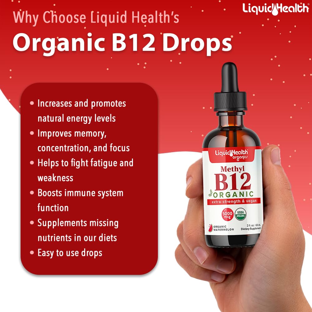 LIQUIDHEALTH B12 gotas sabor sandía, ideal para mezclar en bebidas.