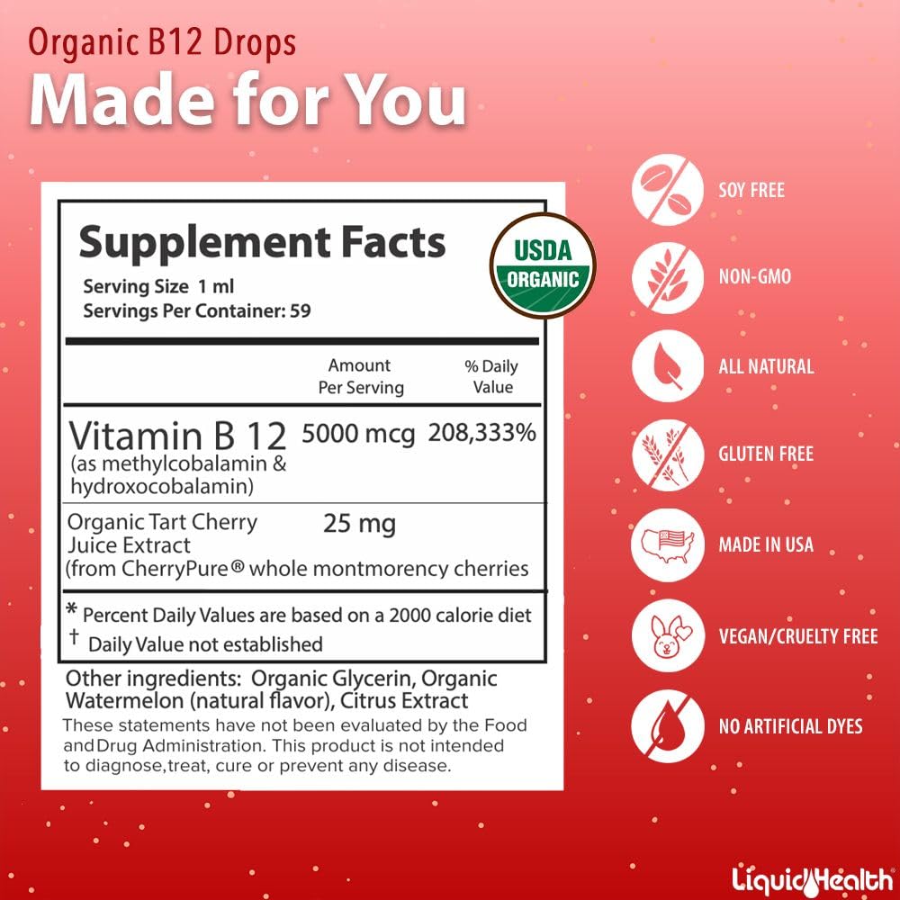 LIQUIDHEALTH B12 gotas para uso diario en dietas vegetarianas.