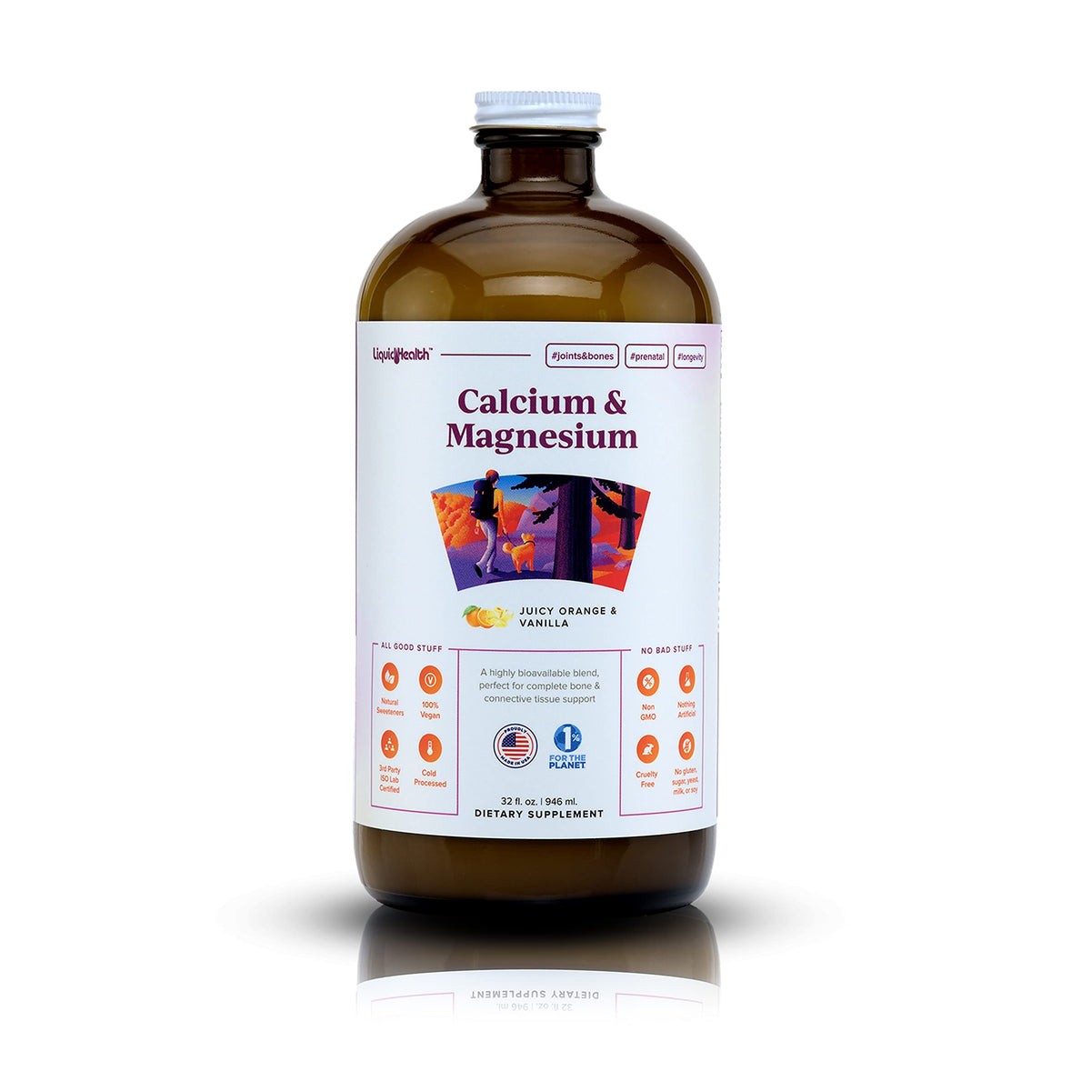 LiquidHealth Calcio y Magnesio frasco con dosis diaria