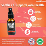 LIQUIDHEALTH Clear Voice, aplicación en atomizador, ofrece alivio inmediato para la garganta.