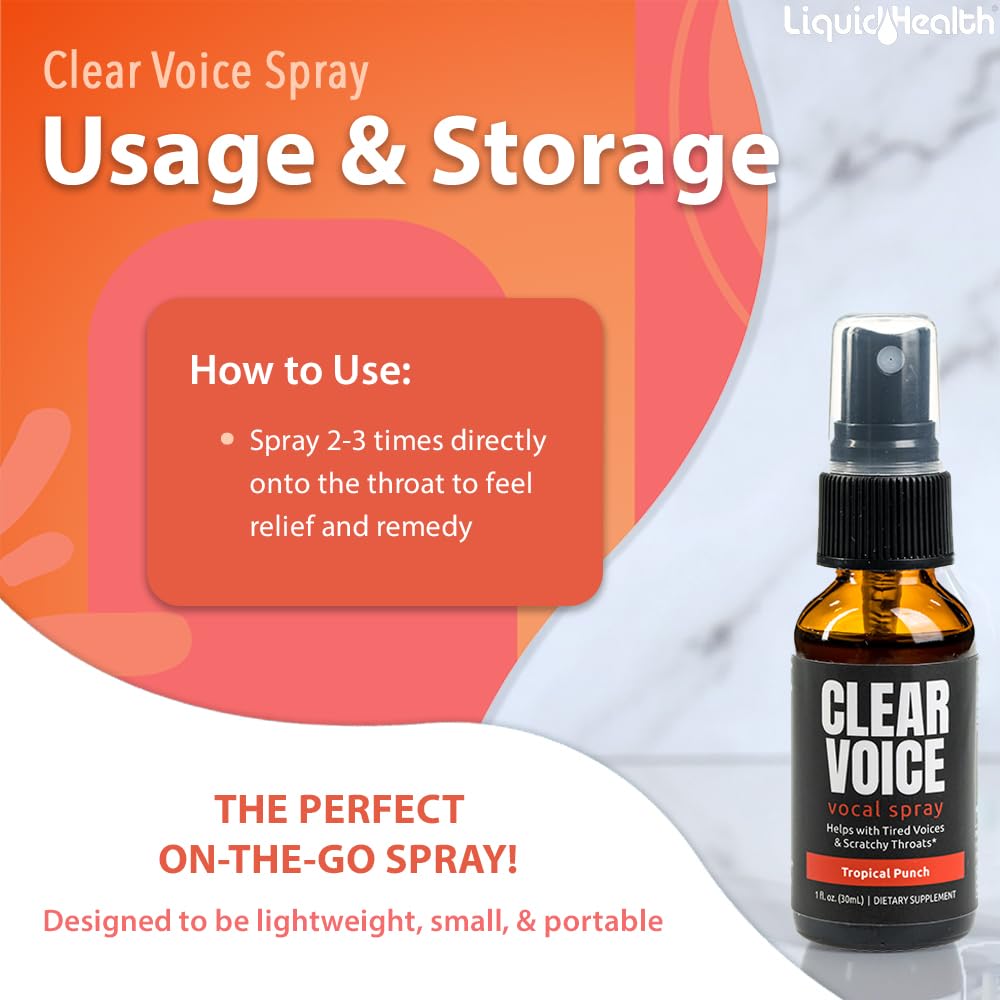 LIQUIDHEALTH Clear Voice, ingredientes-herbolarios, mezcla natural para la hidratación de la garganta.