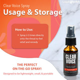 LIQUIDHEALTH Clear Voice, ingredientes-herbolarios, mezcla natural para la hidratación de la garganta.