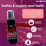 LIQUIDHEALTH Clear Voice Spray, etiqueta con sabor fresa-limón para refrescar la garganta.