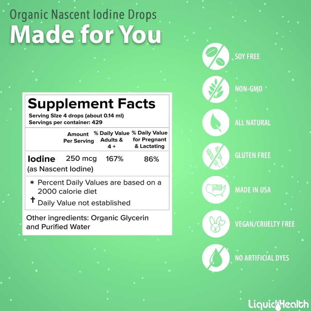 LIQUIDHEALTH yodo naciente uso diario para cuidado personal.