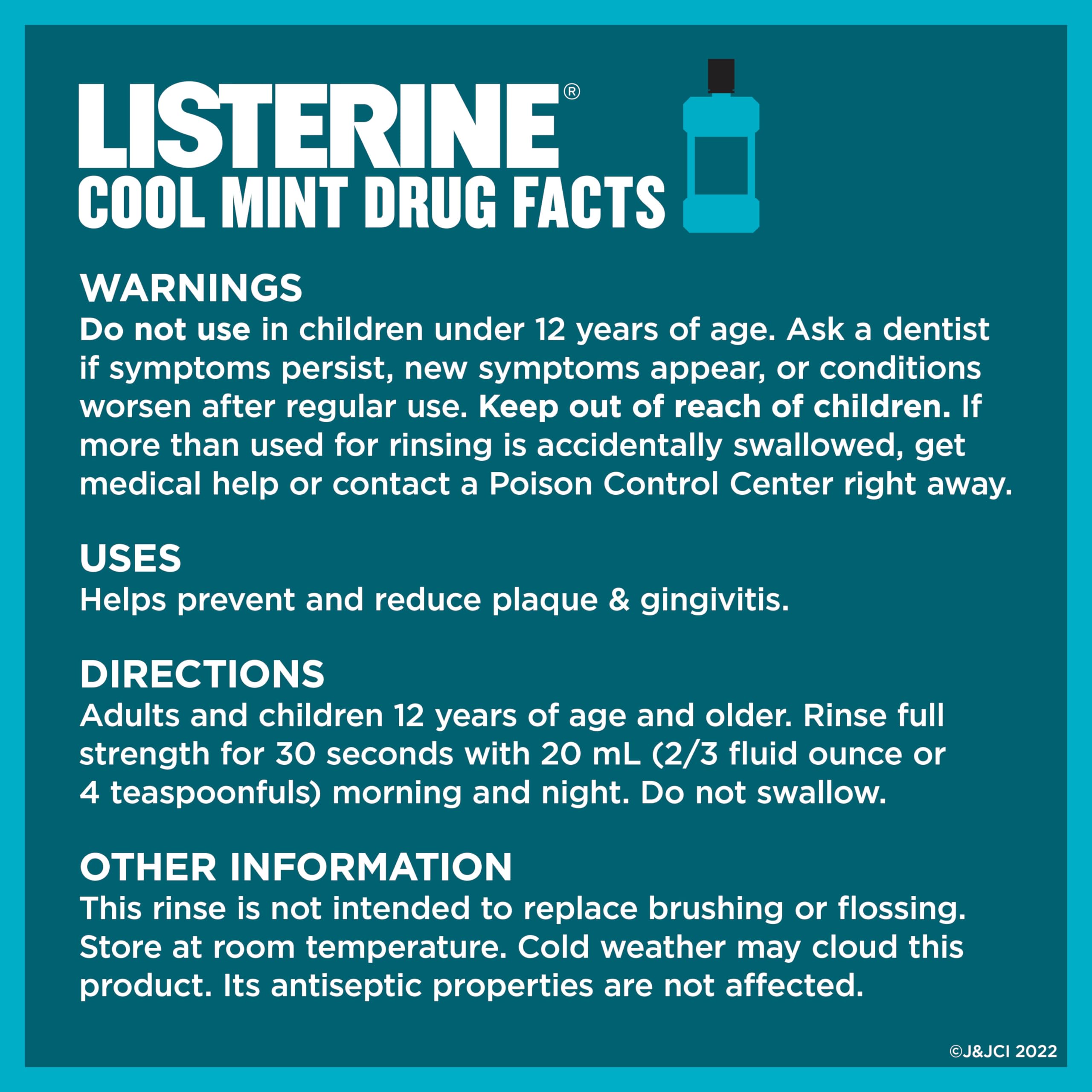 Listerine Cool Mint almacenamiento compacto, evita derrames