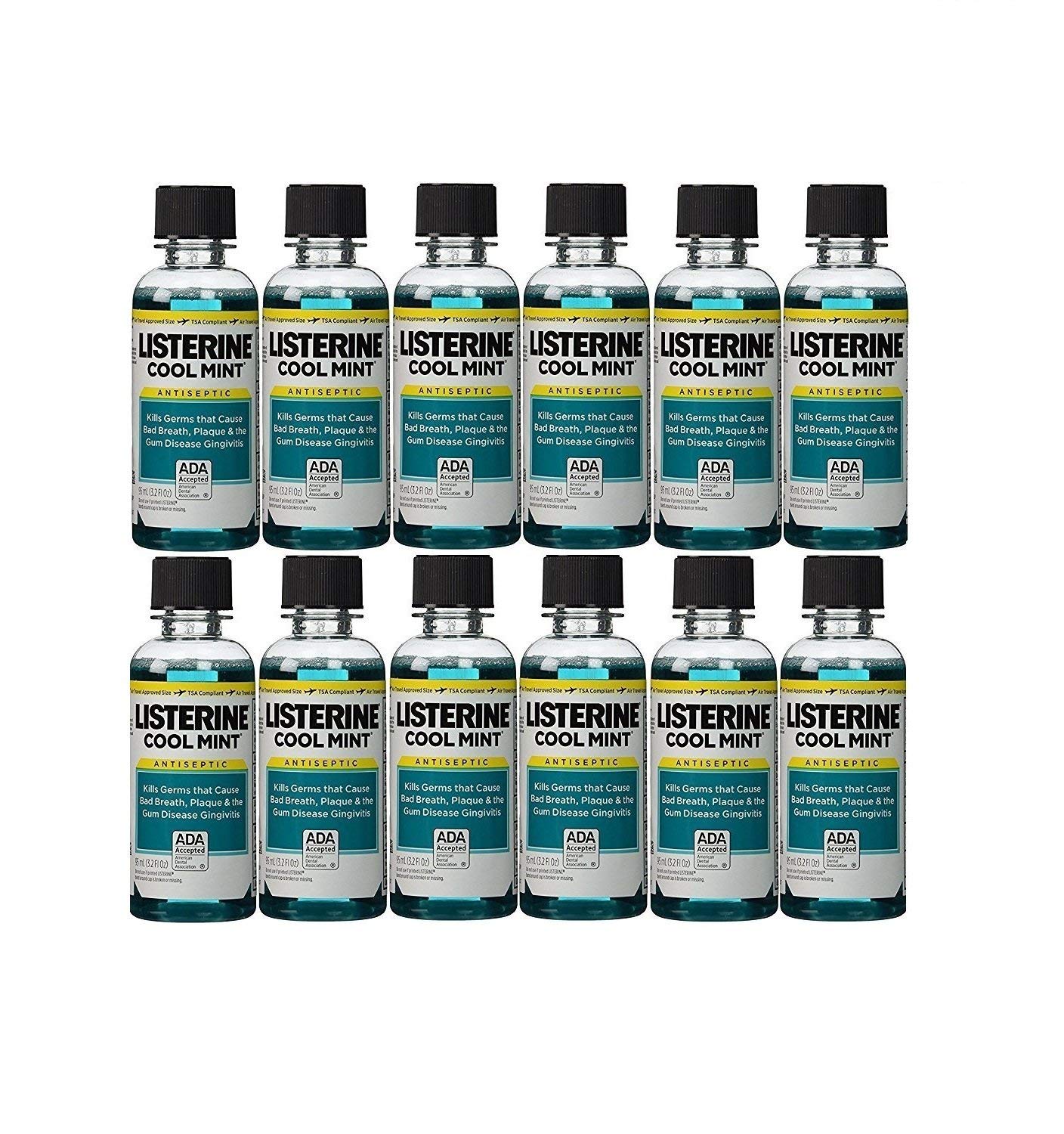 Listerine Cool Mint enjuague bucal en envase de 3.2 onzas para uso diario.