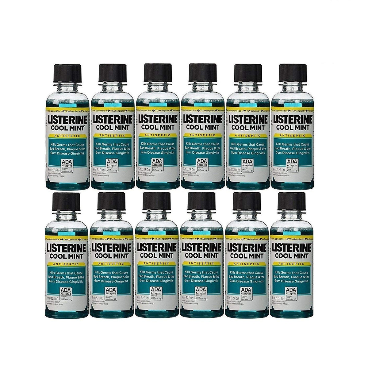 Listerine Cool Mint enjuague bucal en envase de 3.2 onzas para uso diario.