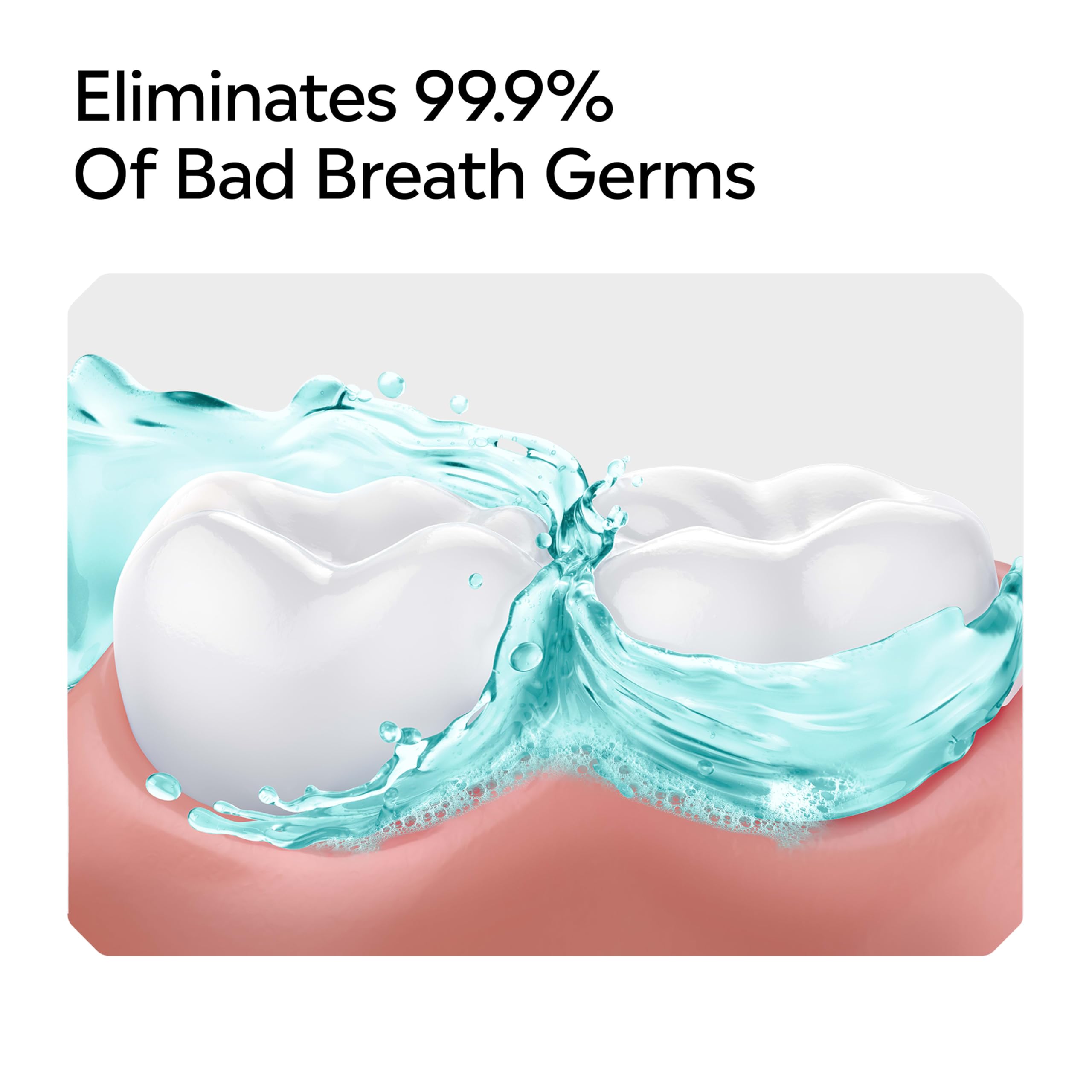 Listerine Cool Mint sin alcohol, acción rápida contra gérmenes para aliento más limpio.