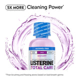 Frente de la botella Listerine Total Care sin alcohol, diseño limpio.