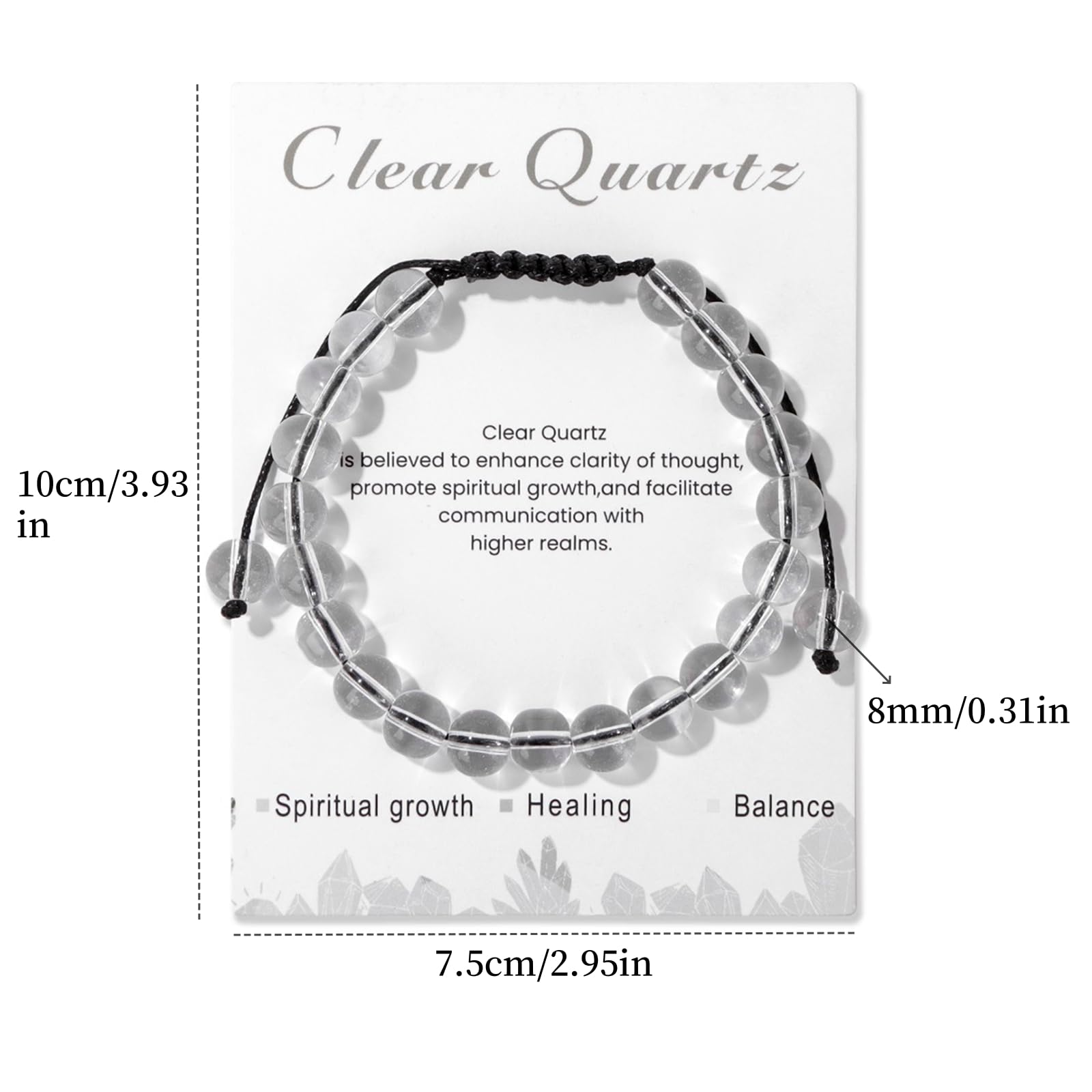 Lit Wall pulsera cuarzo claro 8mm, ajuste cómodo para uso diario