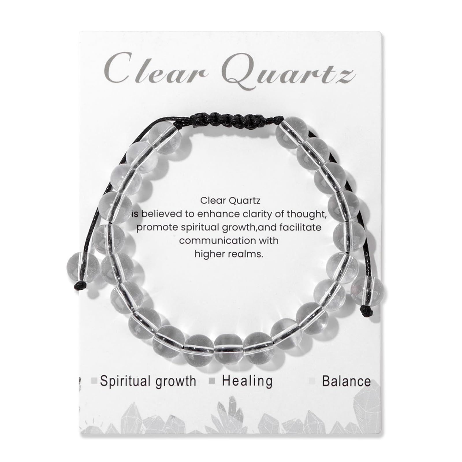 Lit Wall pulsera cuarzo claro 8mm, detalle de cuentas brillantes para equilibrio emocional