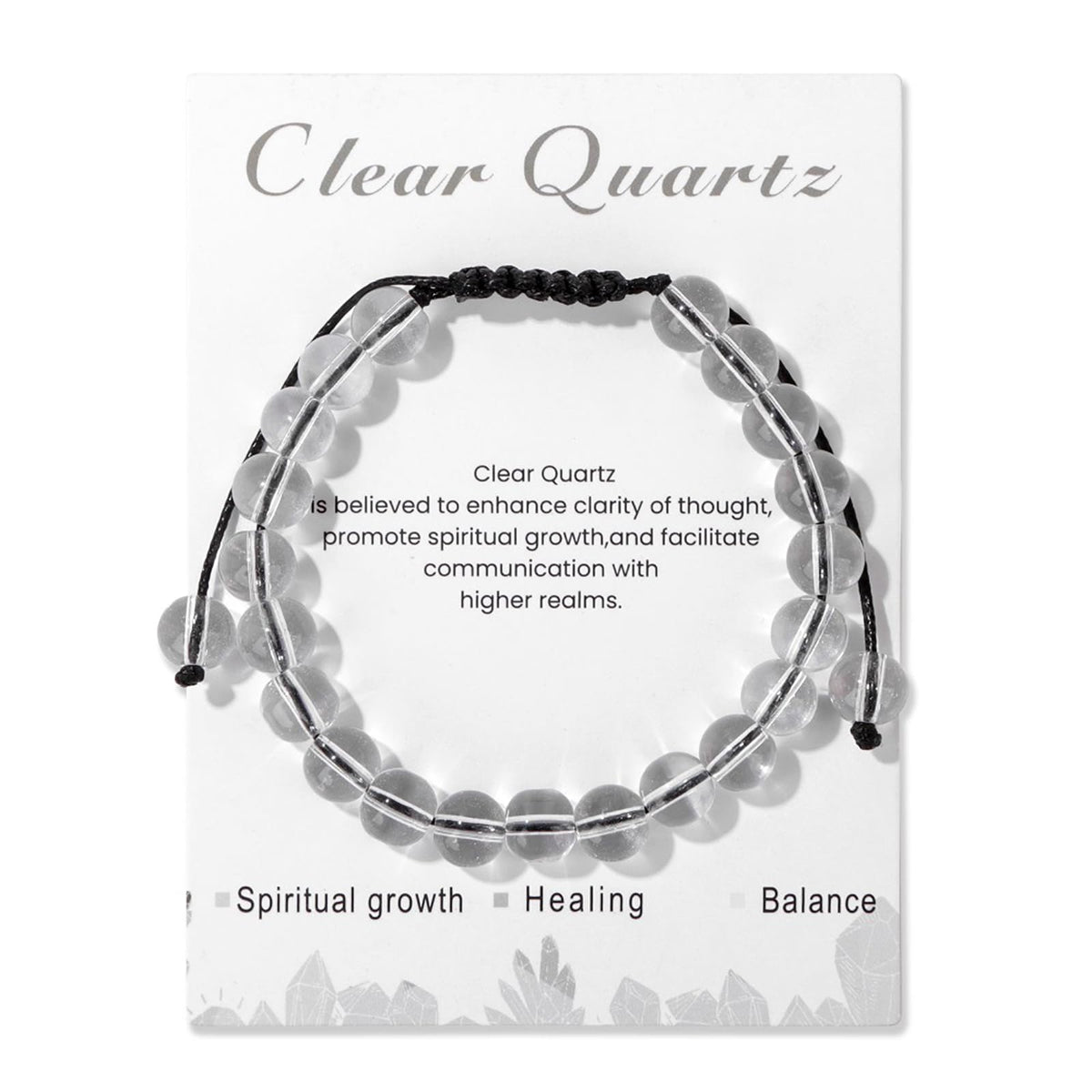 Lit Wall pulsera cuarzo claro 8mm, detalle de cuentas brillantes para equilibrio emocional