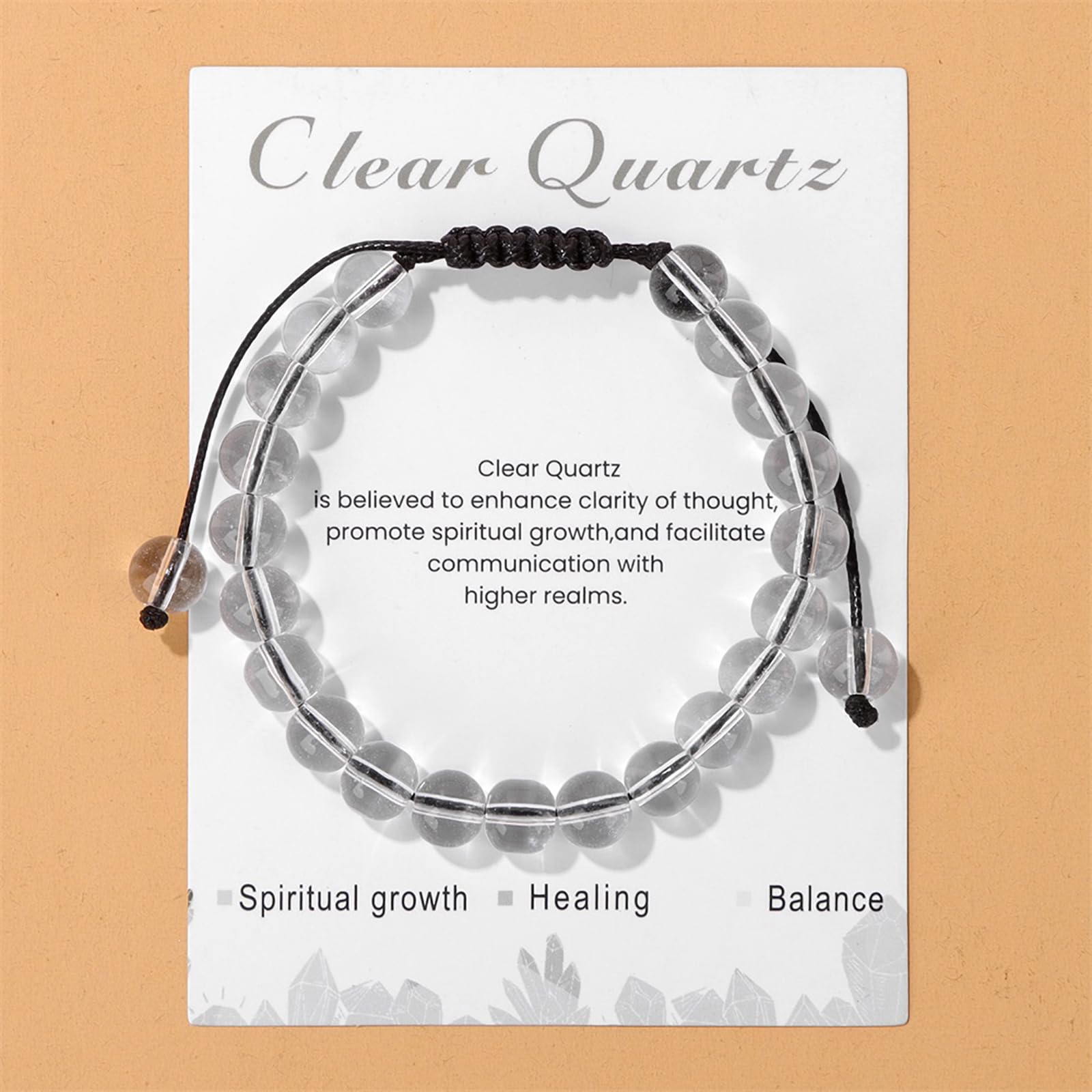 Lit Wall pulsera cuarzo claro 8mm, regalo perfecto para ocasiones especiales