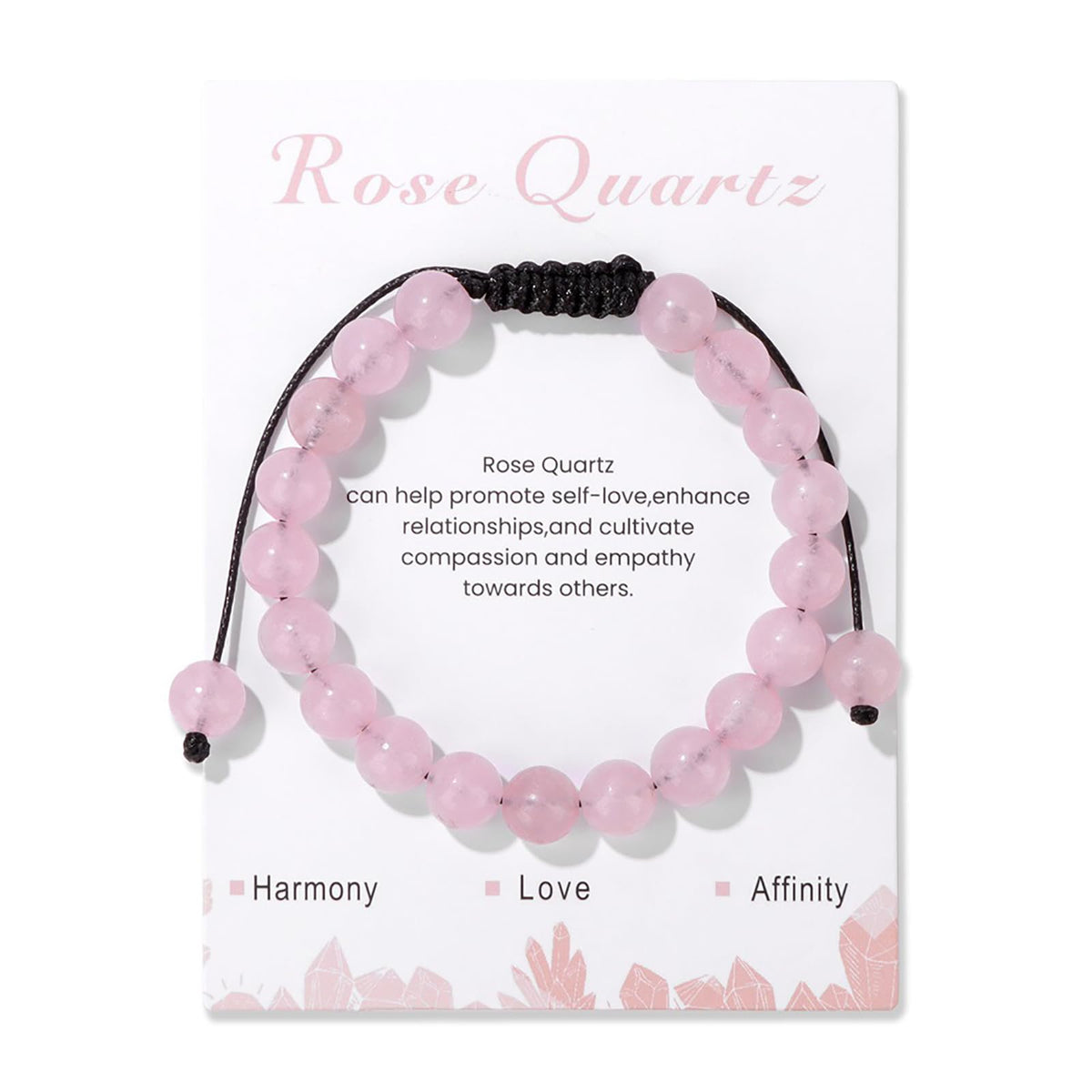 Lit Wall pulsera de cuarzo rosa 8 mm con ajuste para mujer