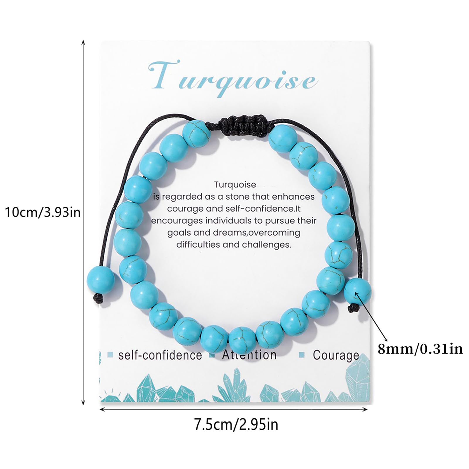 Lit Wall pulsera turquesa 8mm, ajuste cómodo para llevar todo el día.