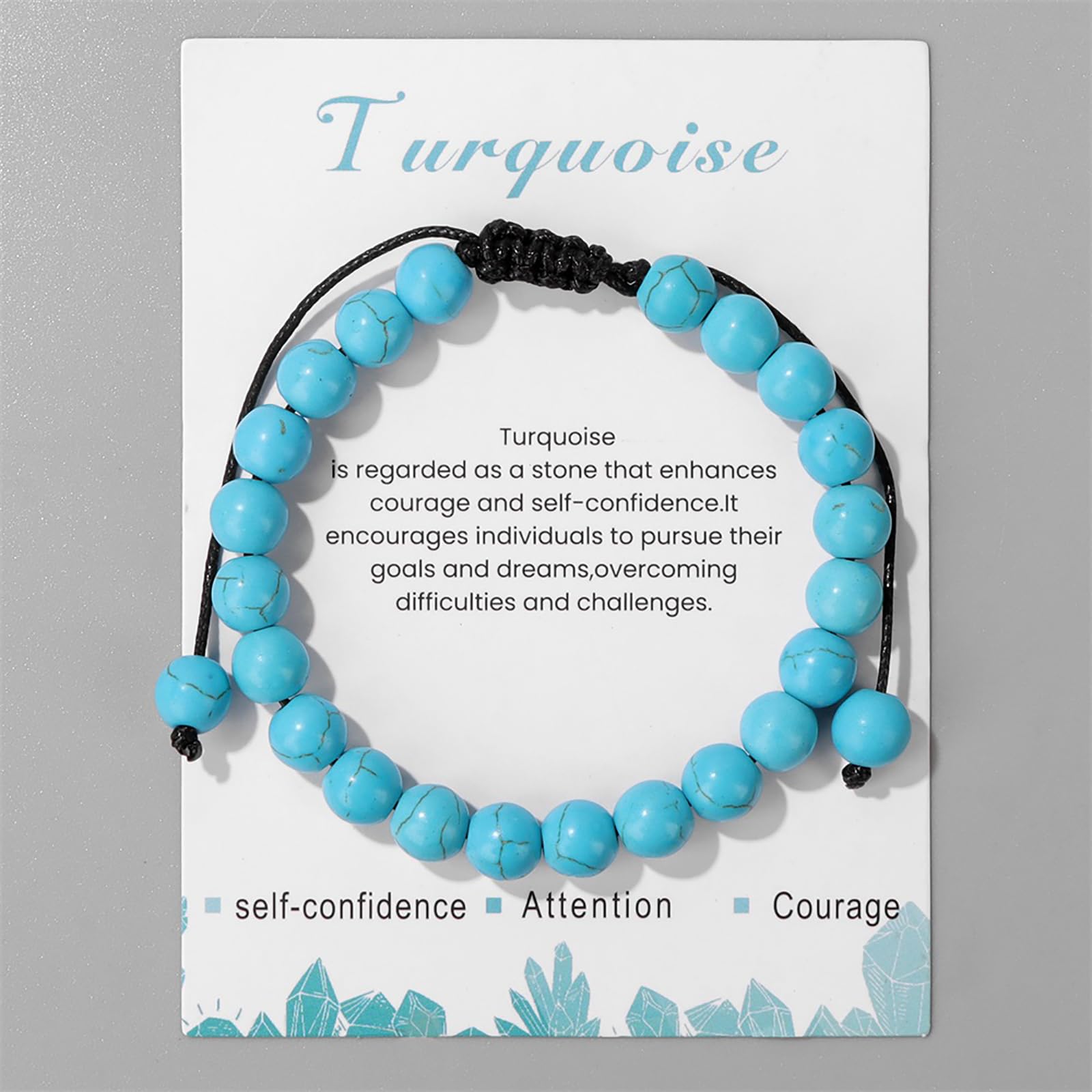Lit Wall pulsera turquesa 8mm, cuentas facetadas que capturan la luz, para atuendos brillantes.